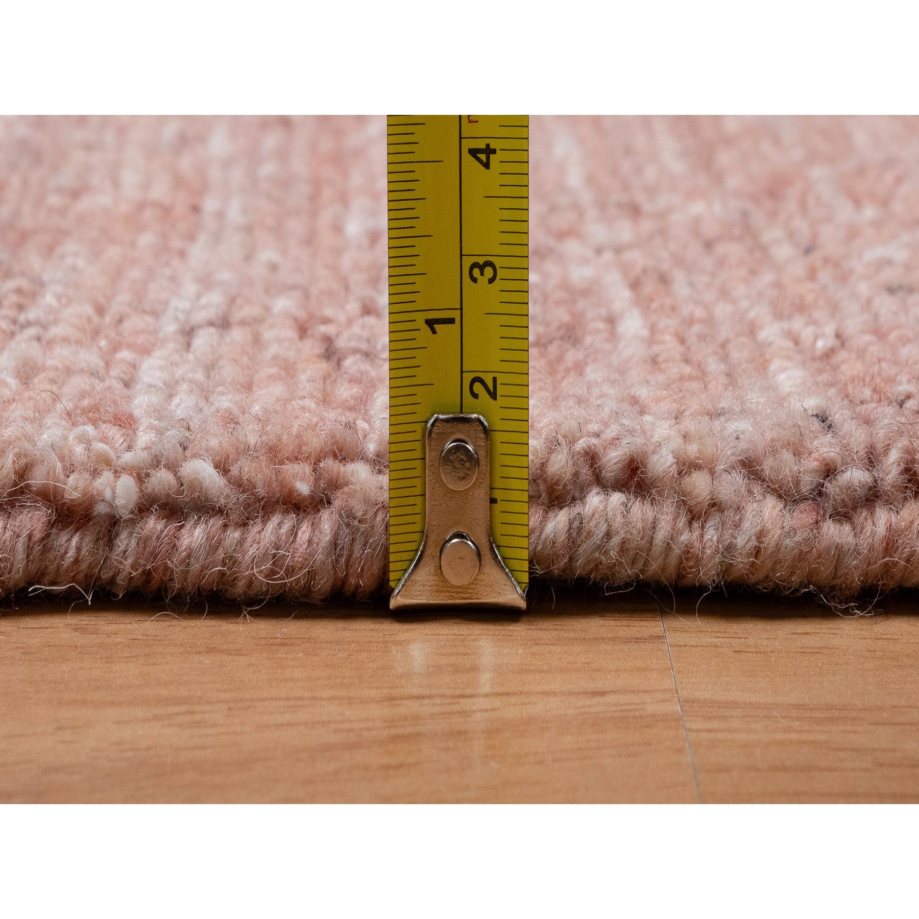 2'x3' Rose Pink, Soft to the Touch Pile, Pure Wool, Plain Modern Striae Design, Hand Loomed, Mat, Oriental Rug Sh91205