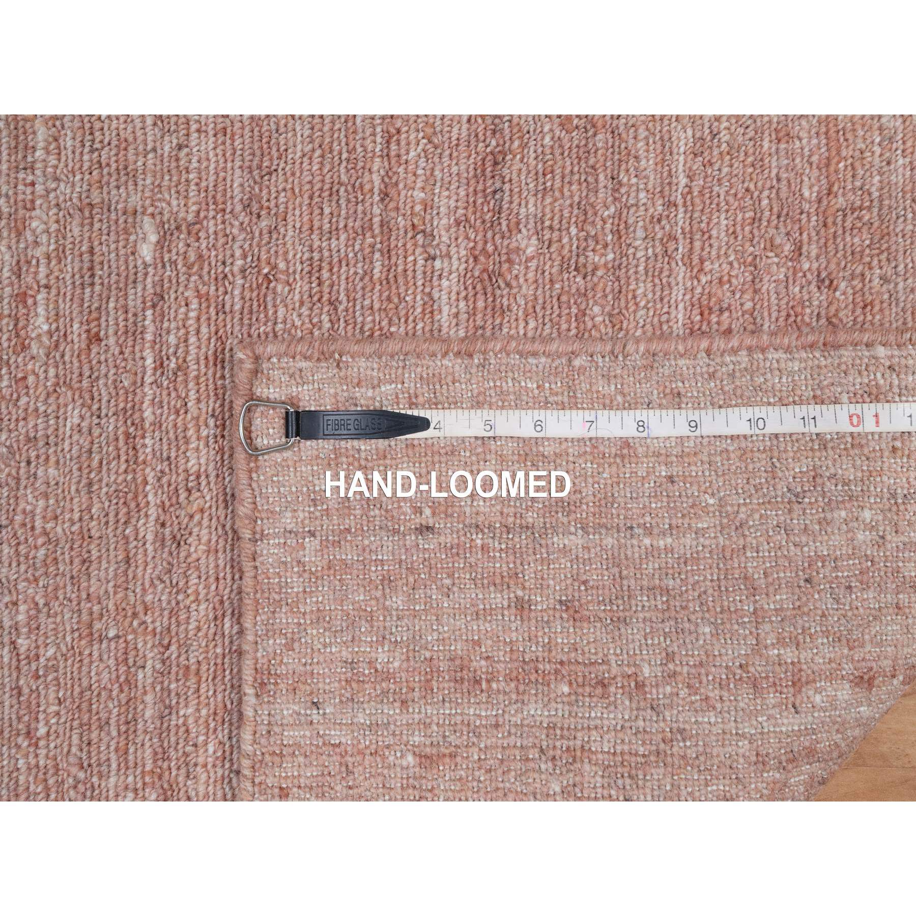 2'x3' Rose Pink, Soft to the Touch Pile, Pure Wool, Plain Modern Striae Design, Hand Loomed, Mat, Oriental Rug Sh91205