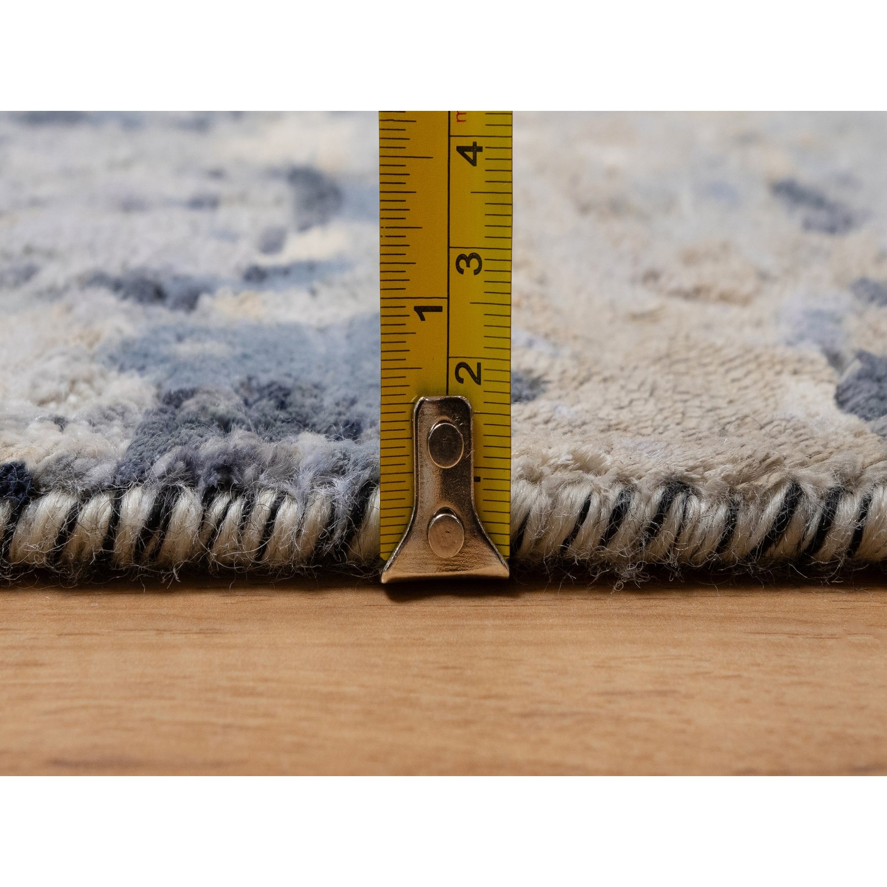 2'7"x8' Charcoal Gray with Beige, Modern Abstract with Mosaic Design, Wool and Silk, Hand Knotted, Runner, Oriental Rug Sh91209
