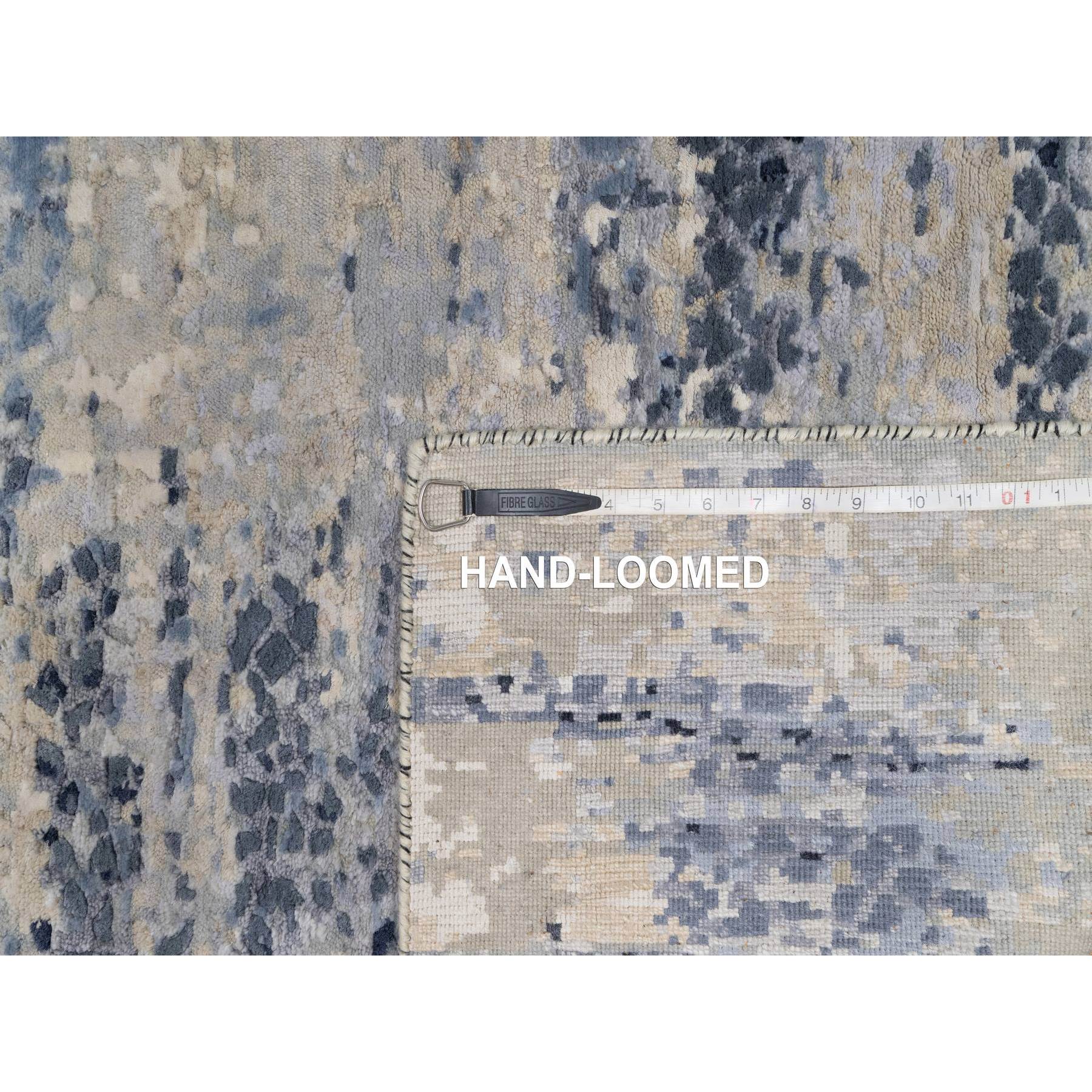 2'7"x8' Charcoal Gray with Beige, Modern Abstract with Mosaic Design, Wool and Silk, Hand Knotted, Runner, Oriental Rug Sh91209
