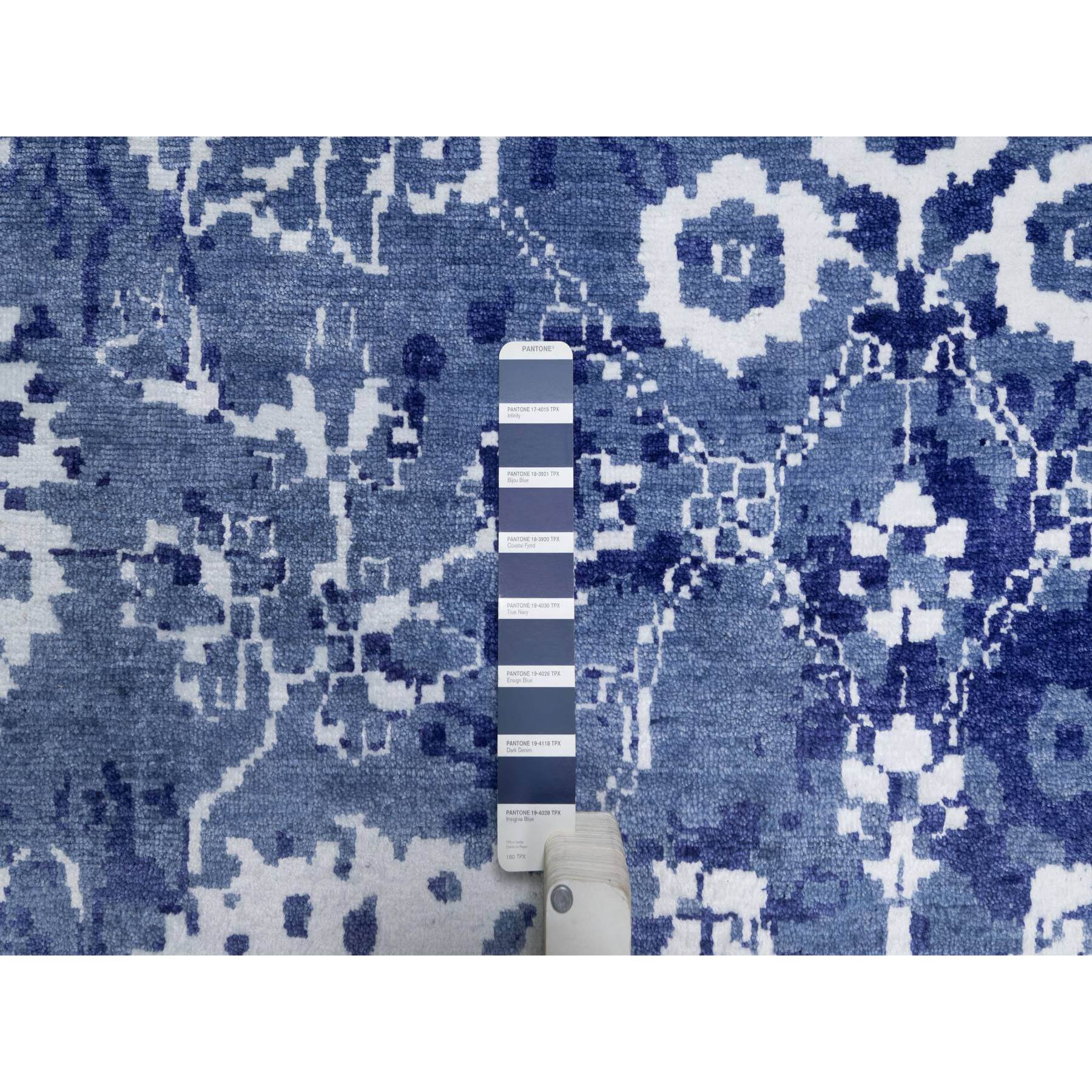 9'x12'3" Yale Blue, Tabriz with All Over Leaf Motifs, Hand Knotted, Tone on Tone, Wool and Silk, Oriental Rug Sh91213