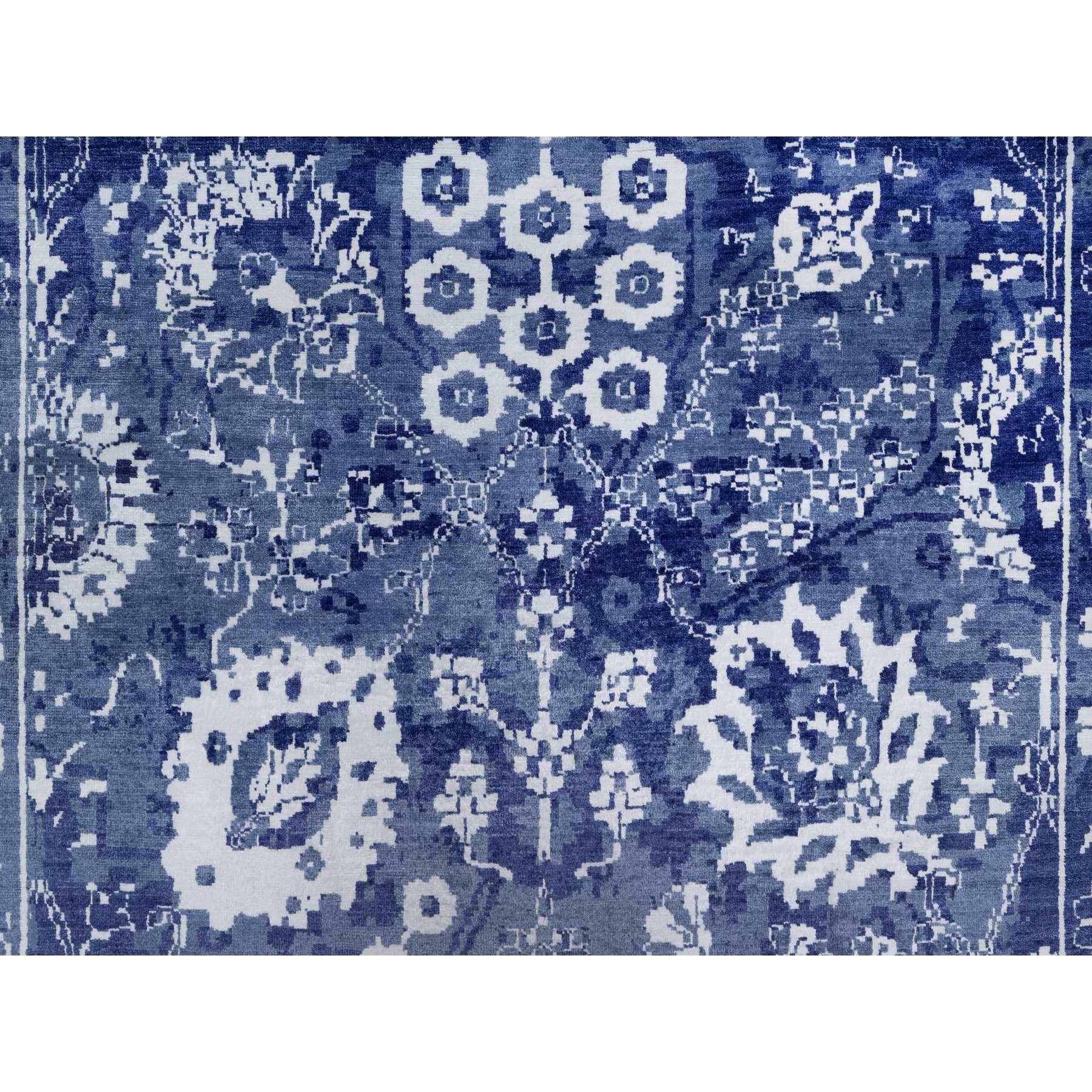 9'x12'3" Yale Blue, Tabriz with All Over Leaf Motifs, Hand Knotted, Tone on Tone, Wool and Silk, Oriental Rug Sh91213