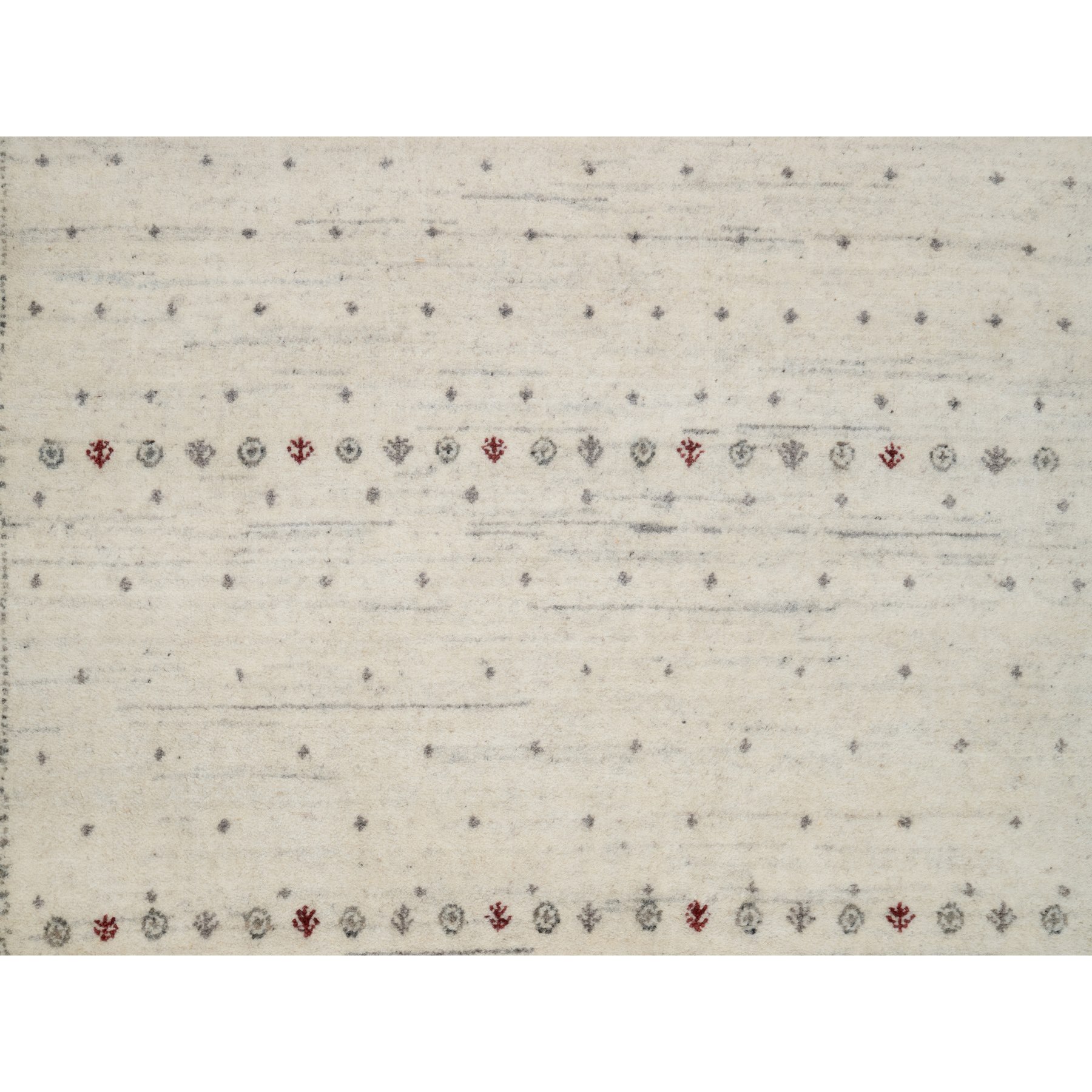 7'9"x9'8" Chiffon White with Brown, Pure Wool, Lori Buft Gabbeh with Small Animal Figurines, Modern Striae Design, Thick and Plush, Soft Pile, Hand Knotted, Oriental Rug Sh91218