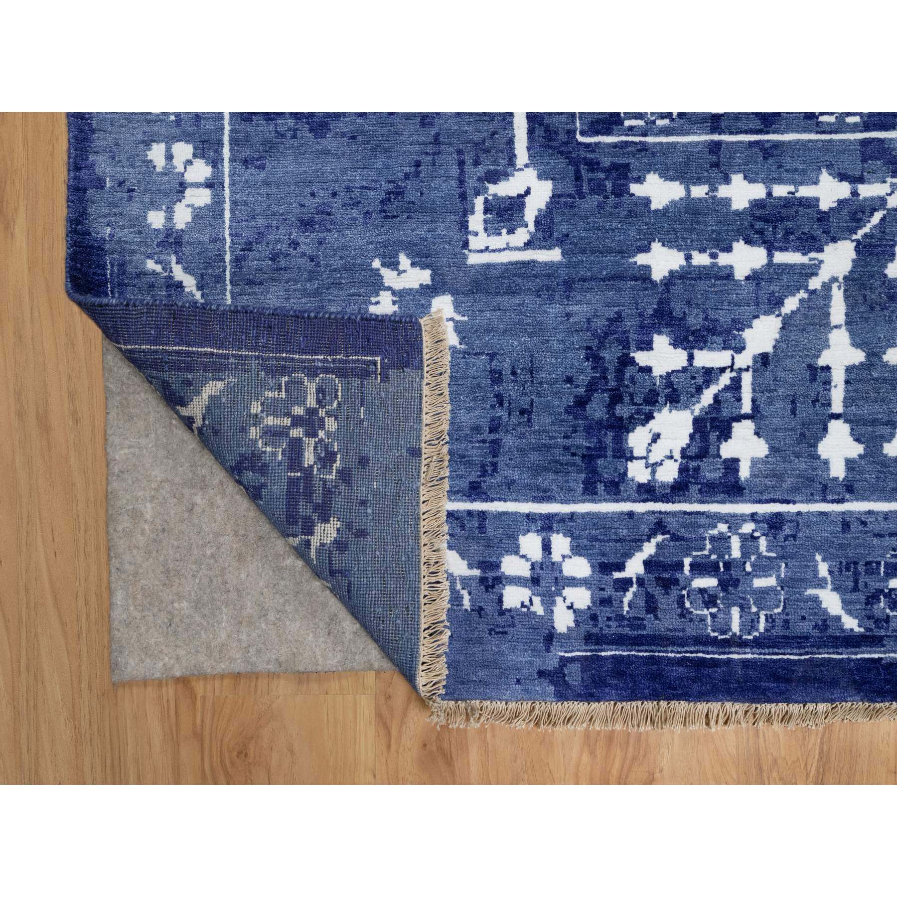 9'x12' Yale Blue, Hand Knotted, Tone on Tone, Tabriz with All Over Leaf Motifs, Thick and Plush, Wool and Silk, Oriental Rug Sh91222