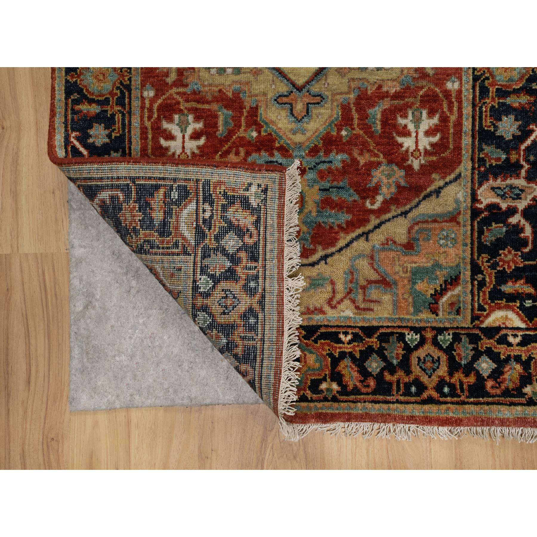 2'6"x7'9" Ruby Red, Hand Spun New Zealand Wool, Heriz Revival with Medallion Design, Densely Woven, Hand Knotted, Runner, Oriental Rug Sh91225