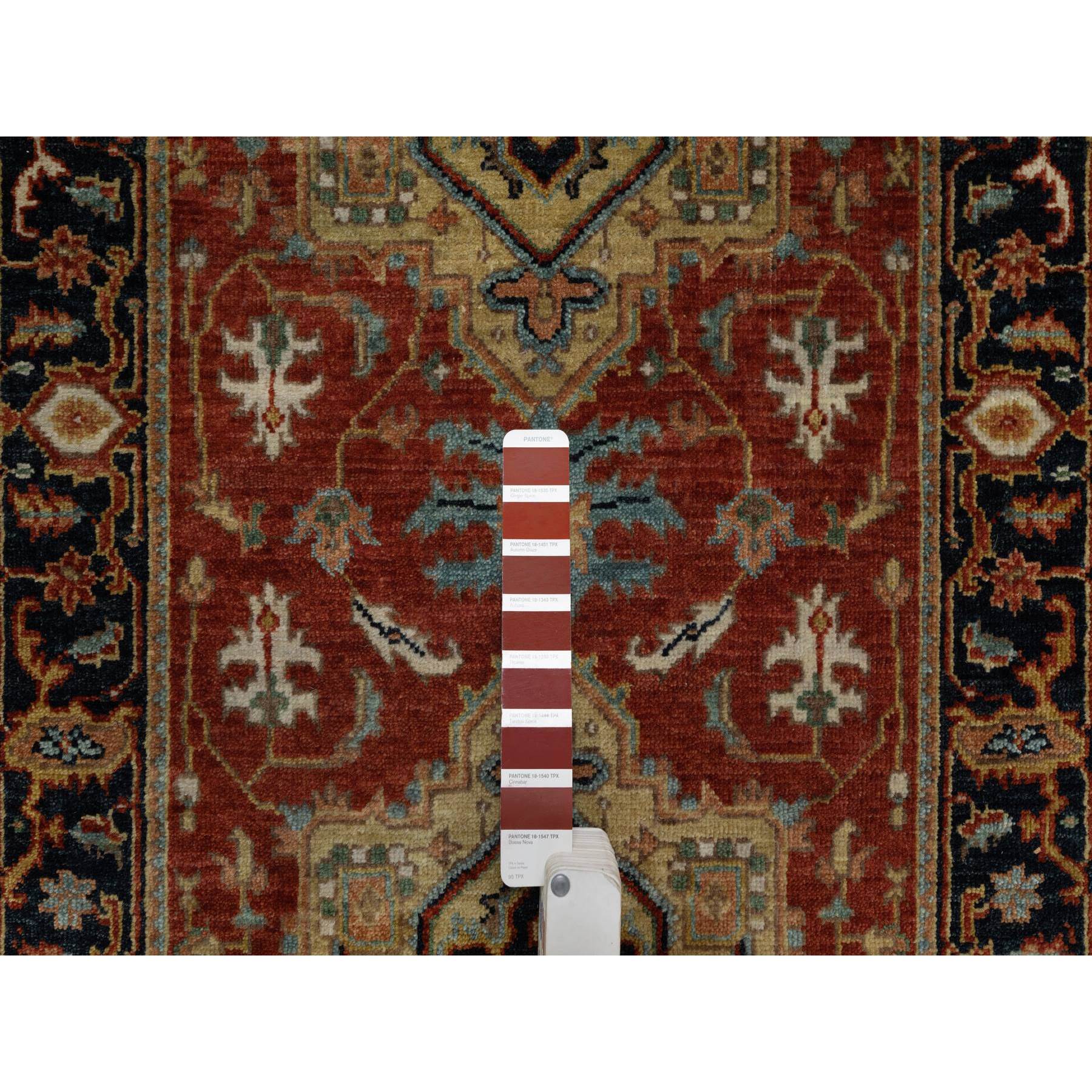 2'6"x7'9" Ruby Red, Hand Spun New Zealand Wool, Heriz Revival with Medallion Design, Densely Woven, Hand Knotted, Runner, Oriental Rug Sh91225