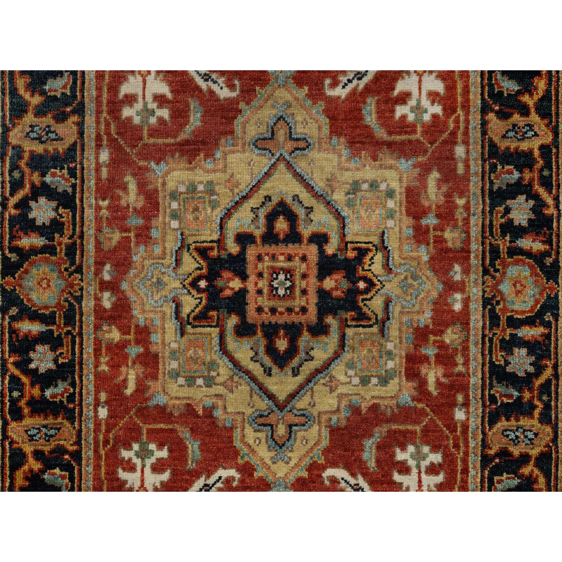 2'6"x7'9" Ruby Red, Hand Spun New Zealand Wool, Heriz Revival with Medallion Design, Densely Woven, Hand Knotted, Runner, Oriental Rug Sh91225