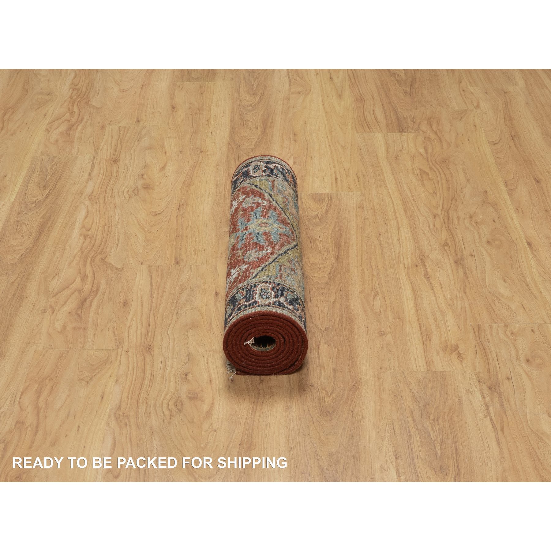 2'6"x7'9" Ruby Red, Hand Spun New Zealand Wool, Heriz Revival with Medallion Design, Densely Woven, Hand Knotted, Runner, Oriental Rug Sh91225