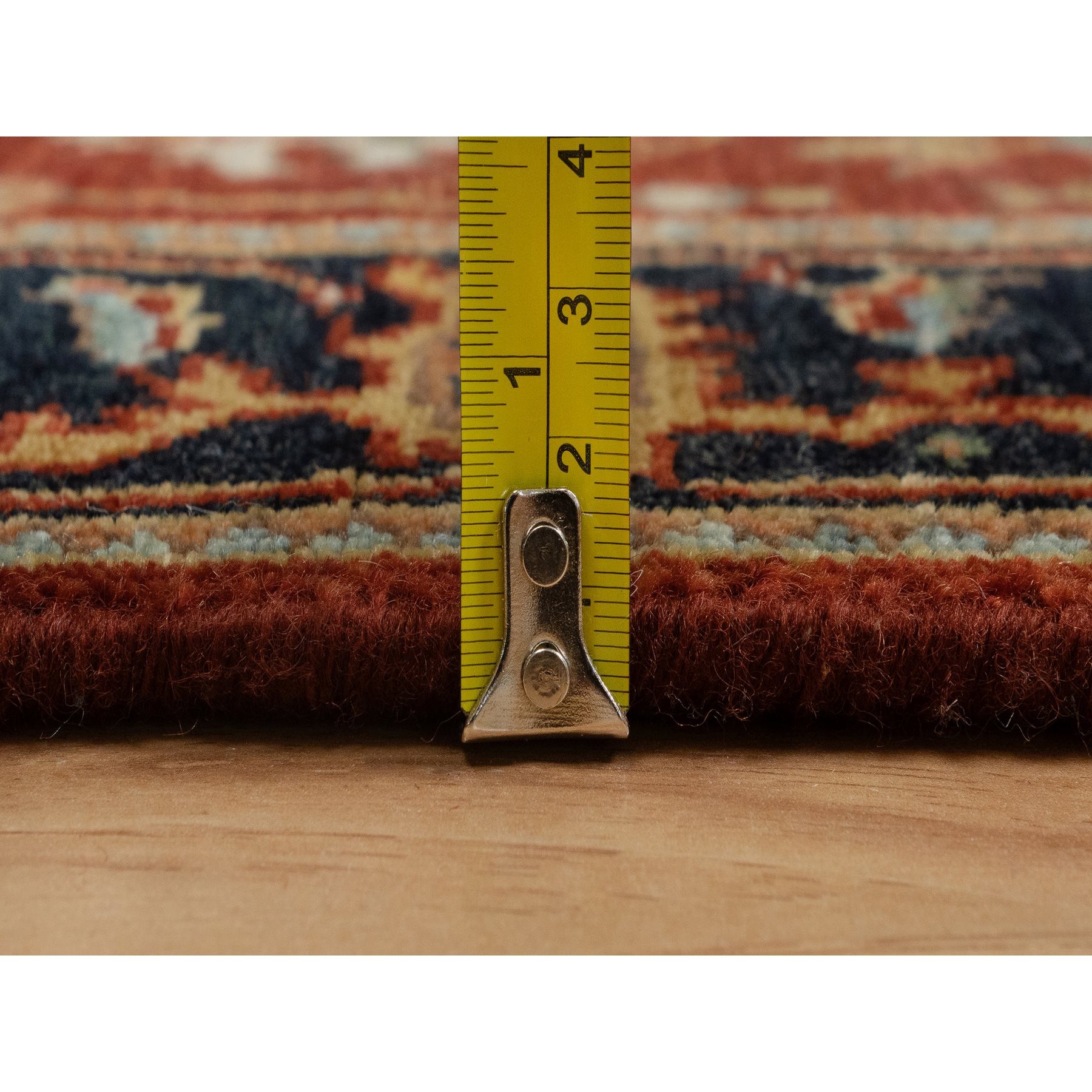 2'6"x7'9" Ruby Red, Hand Spun New Zealand Wool, Heriz Revival with Medallion Design, Densely Woven, Hand Knotted, Runner, Oriental Rug Sh91225