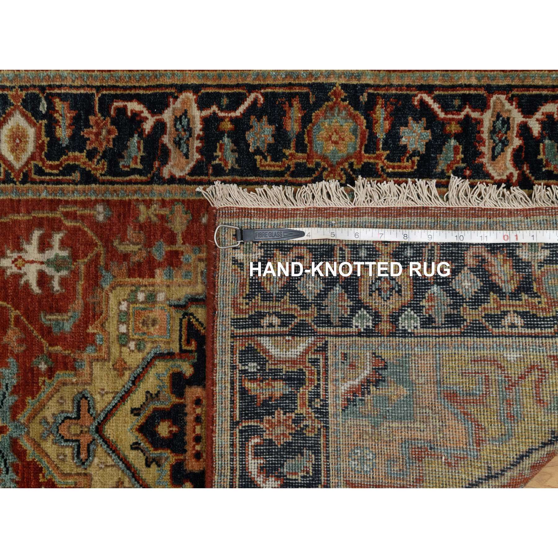 2'6"x7'9" Ruby Red, Hand Spun New Zealand Wool, Heriz Revival with Medallion Design, Densely Woven, Hand Knotted, Runner, Oriental Rug Sh91225