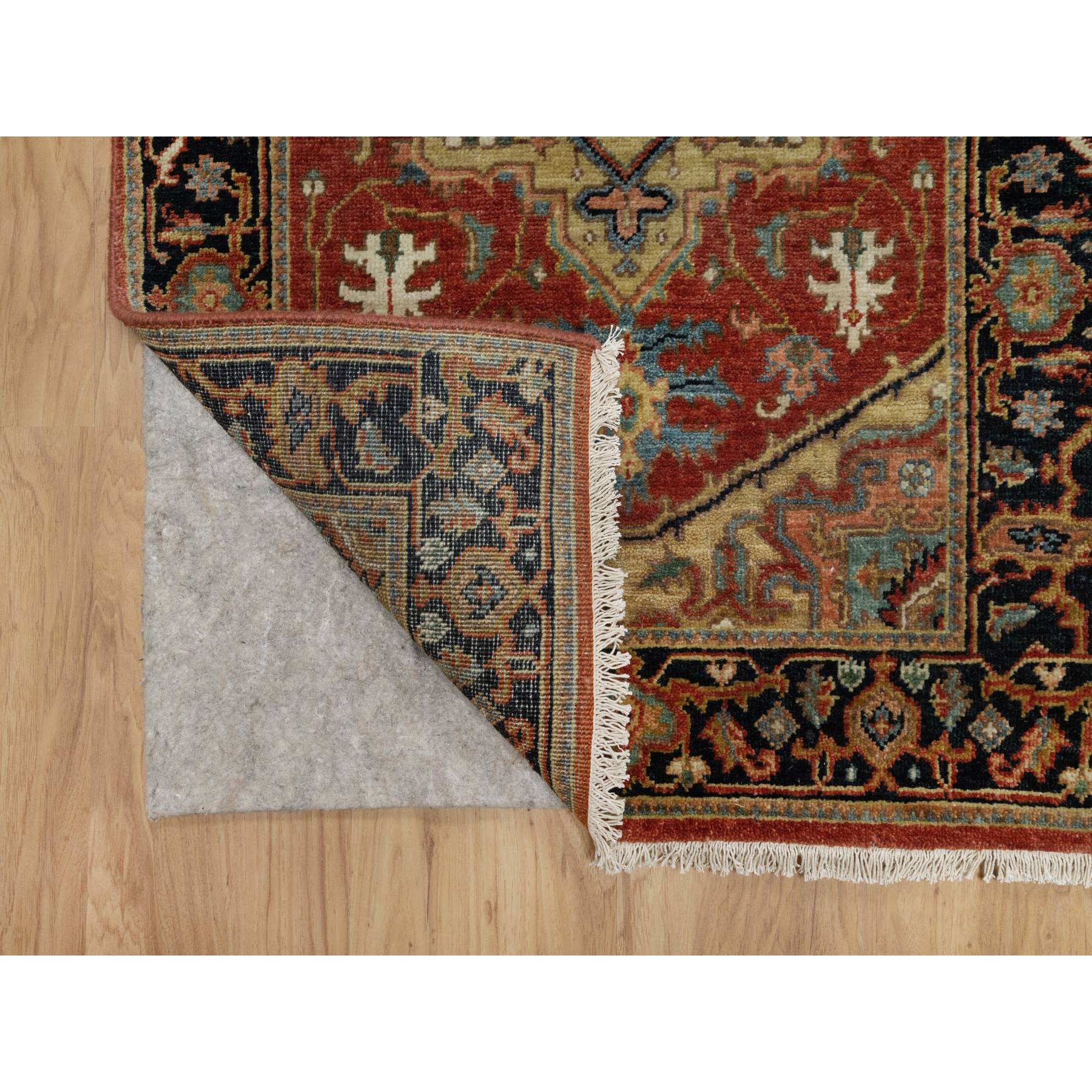 2'6"x12'2" Chili Red, Hand Knotted, Heriz Revival with Medallion Design, Denser Weave, Hand Spun New Zealand Wool, Runner, Oriental Rug Sh91226