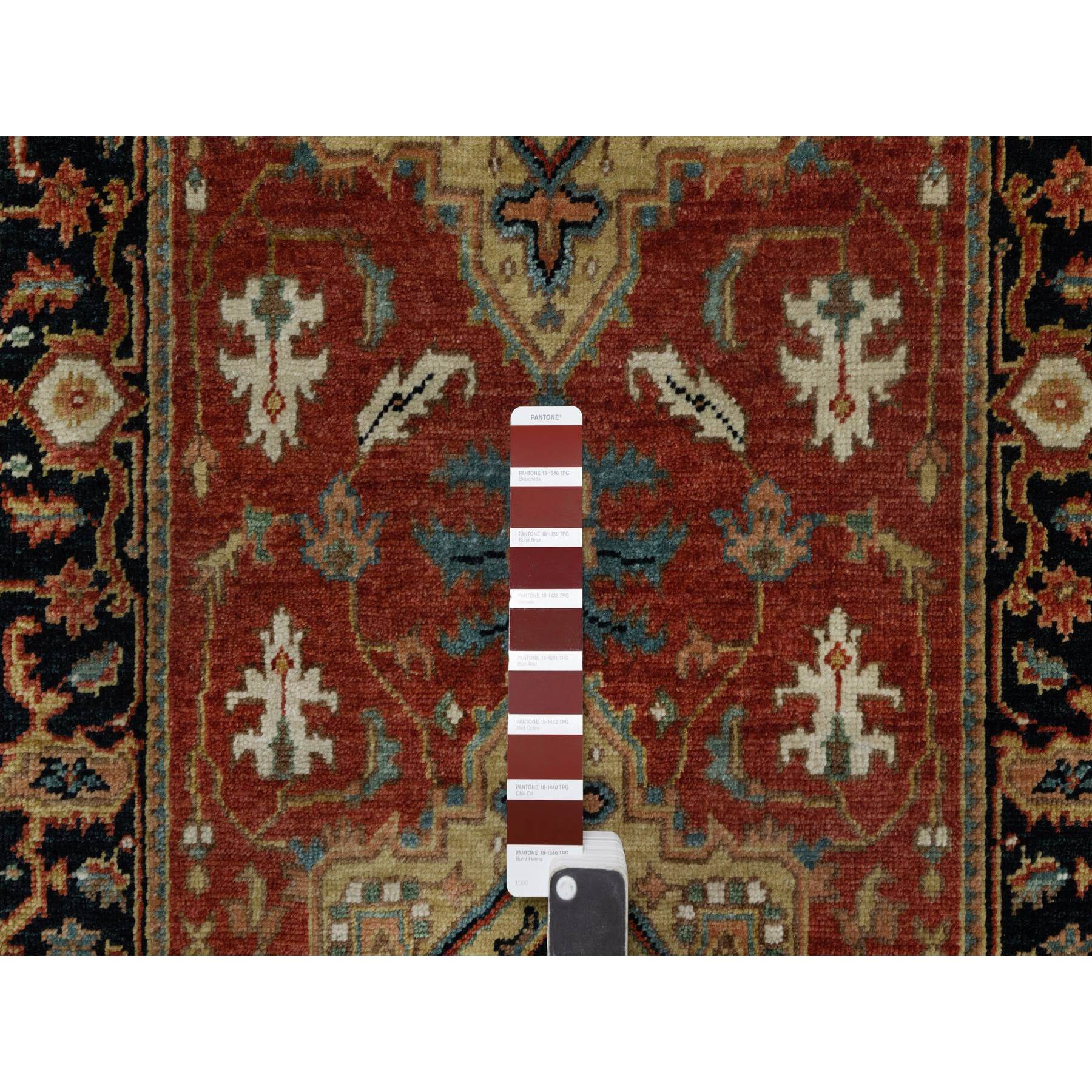 2'6"x12'2" Chili Red, Hand Knotted, Heriz Revival with Medallion Design, Denser Weave, Hand Spun New Zealand Wool, Runner, Oriental Rug Sh91226