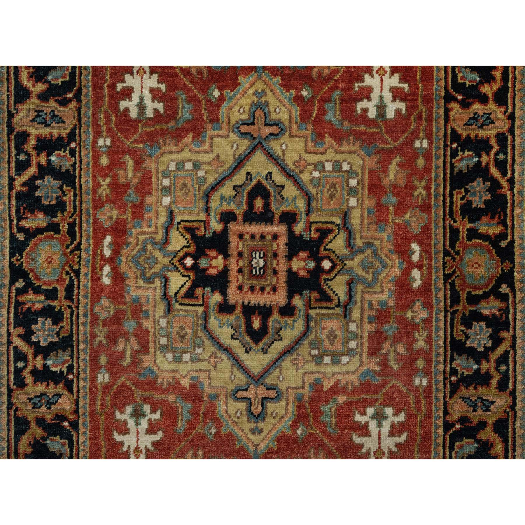 2'6"x12'2" Chili Red, Hand Knotted, Heriz Revival with Medallion Design, Denser Weave, Hand Spun New Zealand Wool, Runner, Oriental Rug Sh91226