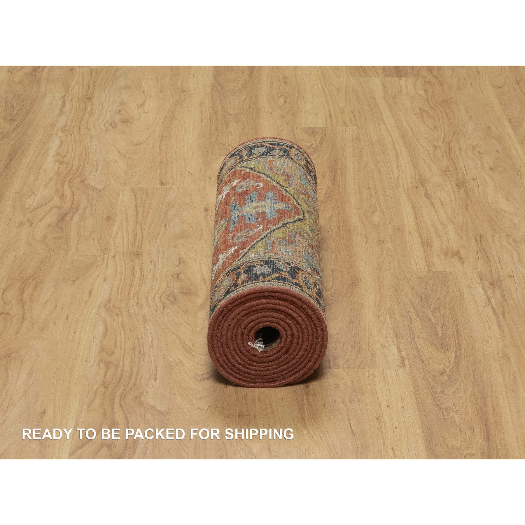 2'6"x12'2" Chili Red, Hand Knotted, Heriz Revival with Medallion Design, Denser Weave, Hand Spun New Zealand Wool, Runner, Oriental Rug Sh91226