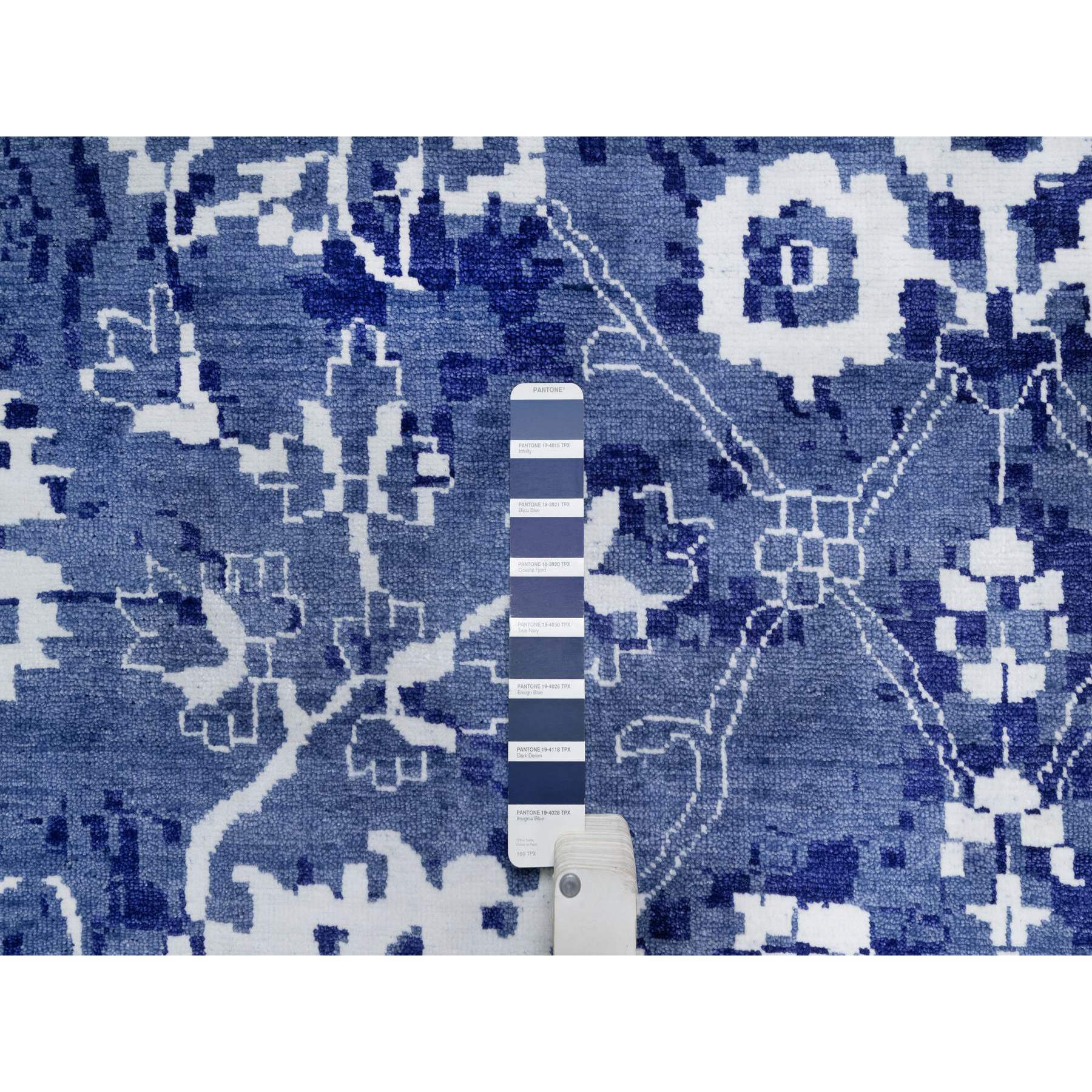 9'10"x14' Bijou Blue, Tone on Tone, Tabriz with All Over Leaf Design, Hand Knotted, Lush and Plush, Wool and Silk, Oriental Rug Sh91227