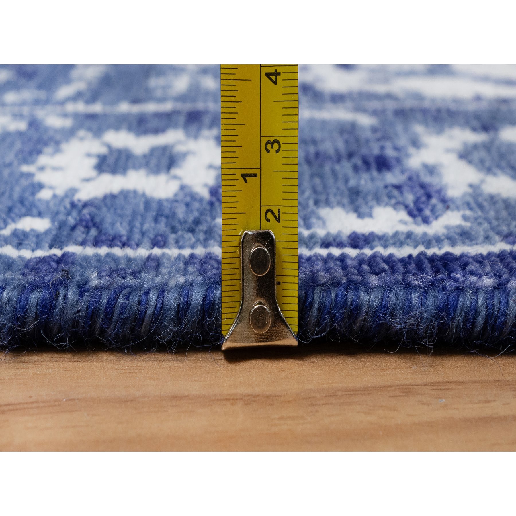 2'1"x3'2" Denim Blue, Wool and Silk, Hand Knotted, Tabriz with All Over Leaf Motifs, Mat, Oriental Rug Sh91228