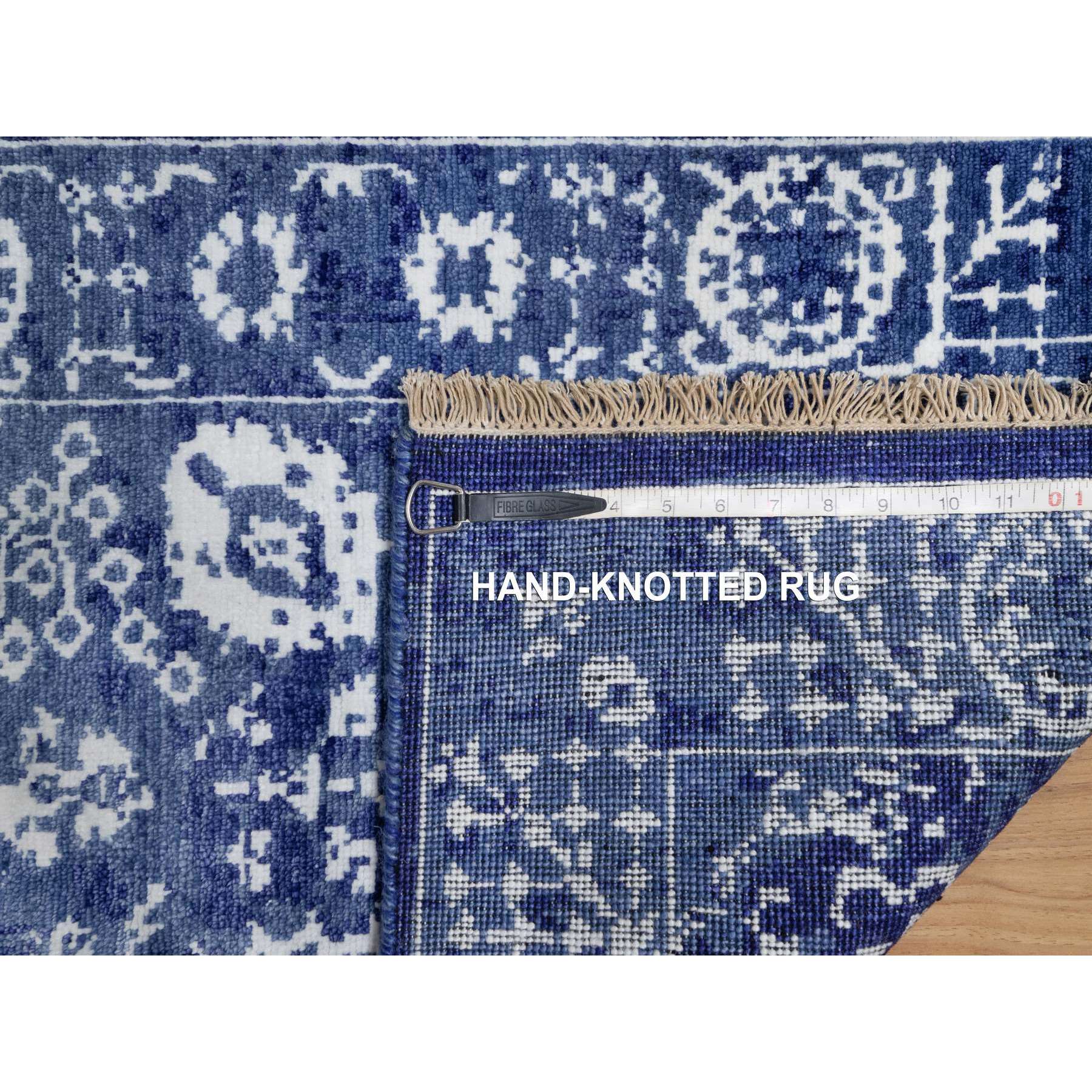2'1"x3'2" Denim Blue, Wool and Silk, Hand Knotted, Tabriz with All Over Leaf Motifs, Mat, Oriental Rug Sh91228