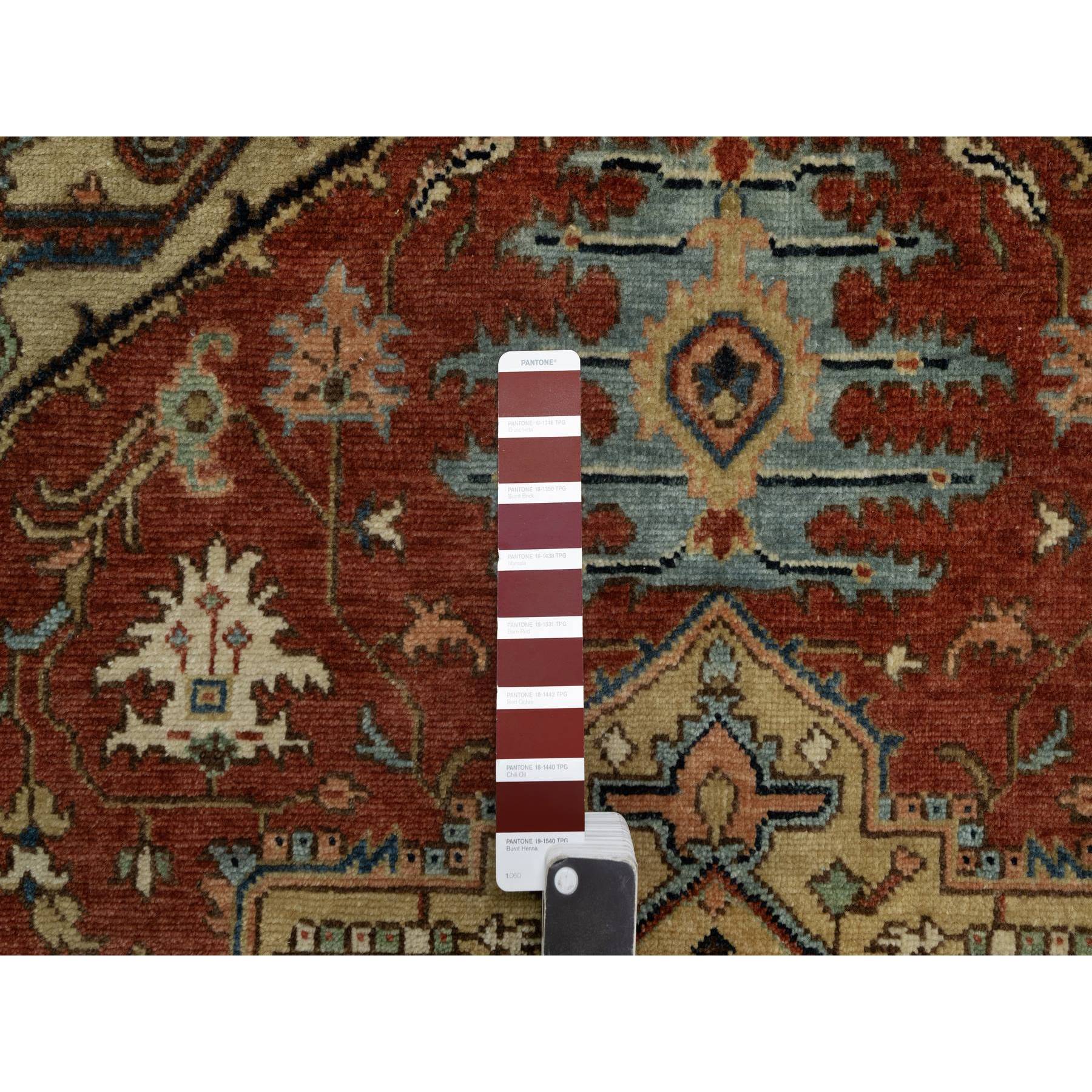4'1"x6'1" Scarlet Red, Densely Woven, Heriz Revival with Medallion Design, Hand Spun New Zealand Wool, Hand Knotted, Oriental Rug Sh91233