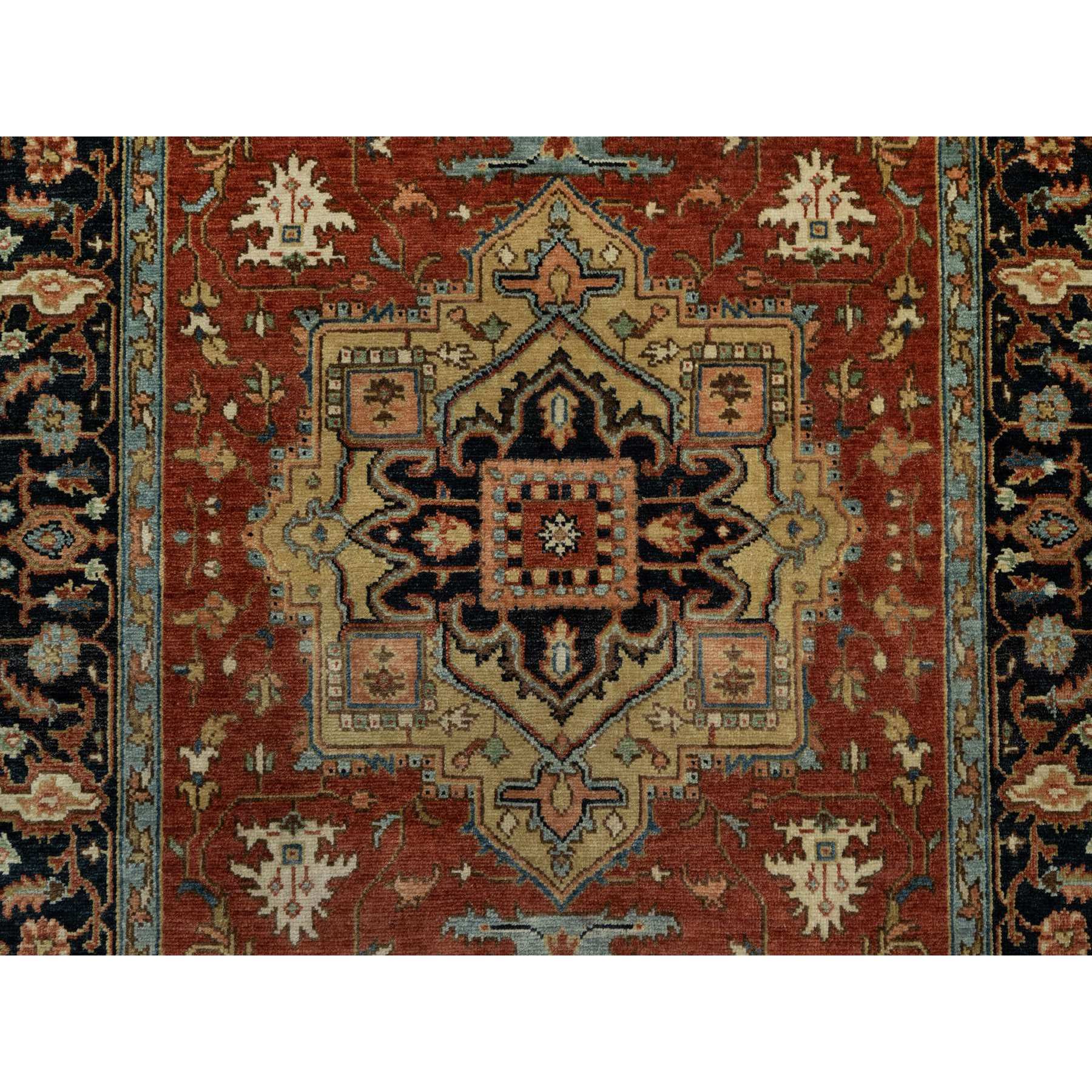 4'1"x6'1" Scarlet Red, Densely Woven, Heriz Revival with Medallion Design, Hand Spun New Zealand Wool, Hand Knotted, Oriental Rug Sh91233