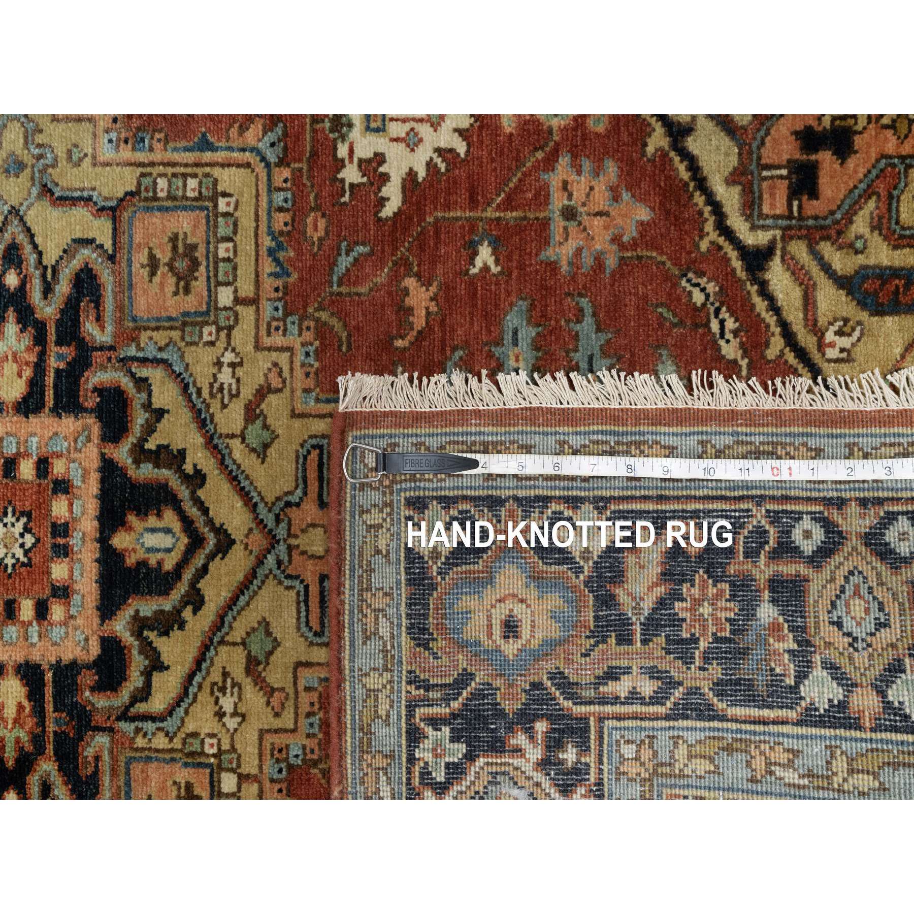 4'1"x6'1" Scarlet Red, Densely Woven, Heriz Revival with Medallion Design, Hand Spun New Zealand Wool, Hand Knotted, Oriental Rug Sh91233