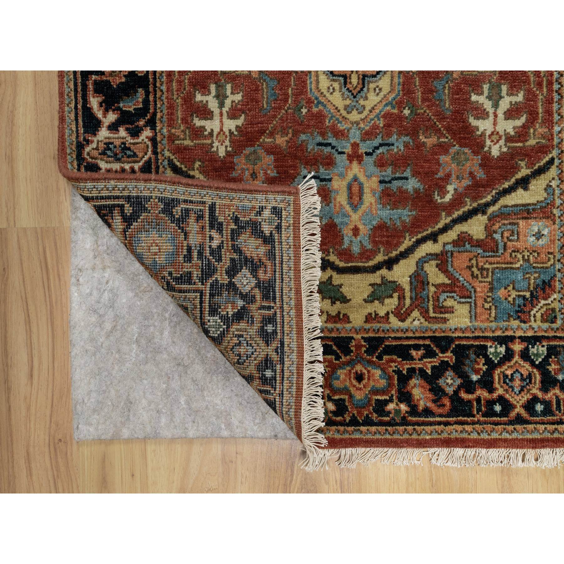 2'9"x6' Ruby Red, Heriz Revival with Medallion Design, Denser Weave, Hand Spun New Zealand Wool, Hand Knotted, Runner, Oriental Rug Sh91236