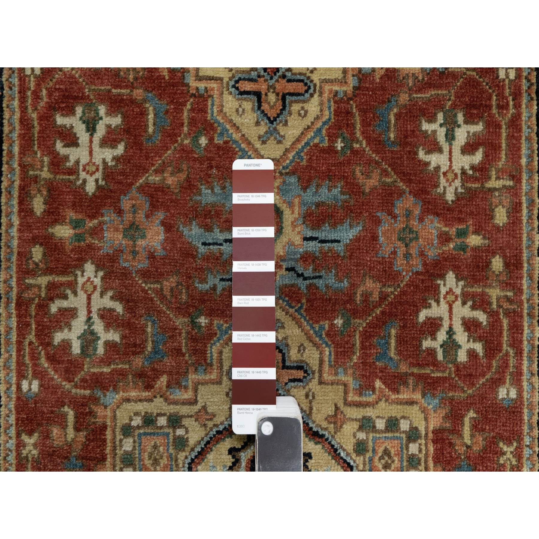 2'9"x6' Ruby Red, Heriz Revival with Medallion Design, Denser Weave, Hand Spun New Zealand Wool, Hand Knotted, Runner, Oriental Rug Sh91236