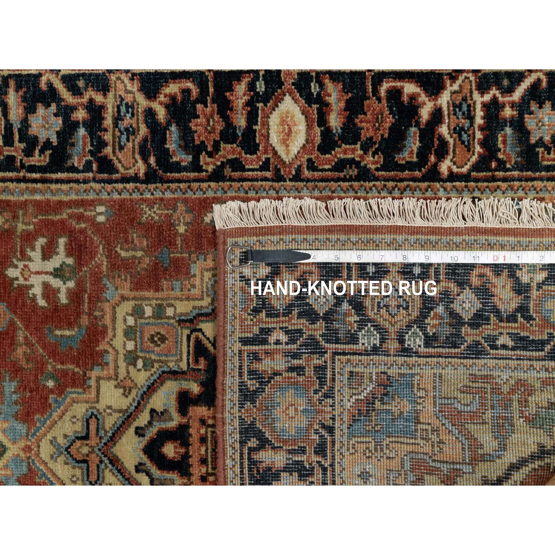 2'9"x6' Ruby Red, Heriz Revival with Medallion Design, Denser Weave, Hand Spun New Zealand Wool, Hand Knotted, Runner, Oriental Rug Sh91236
