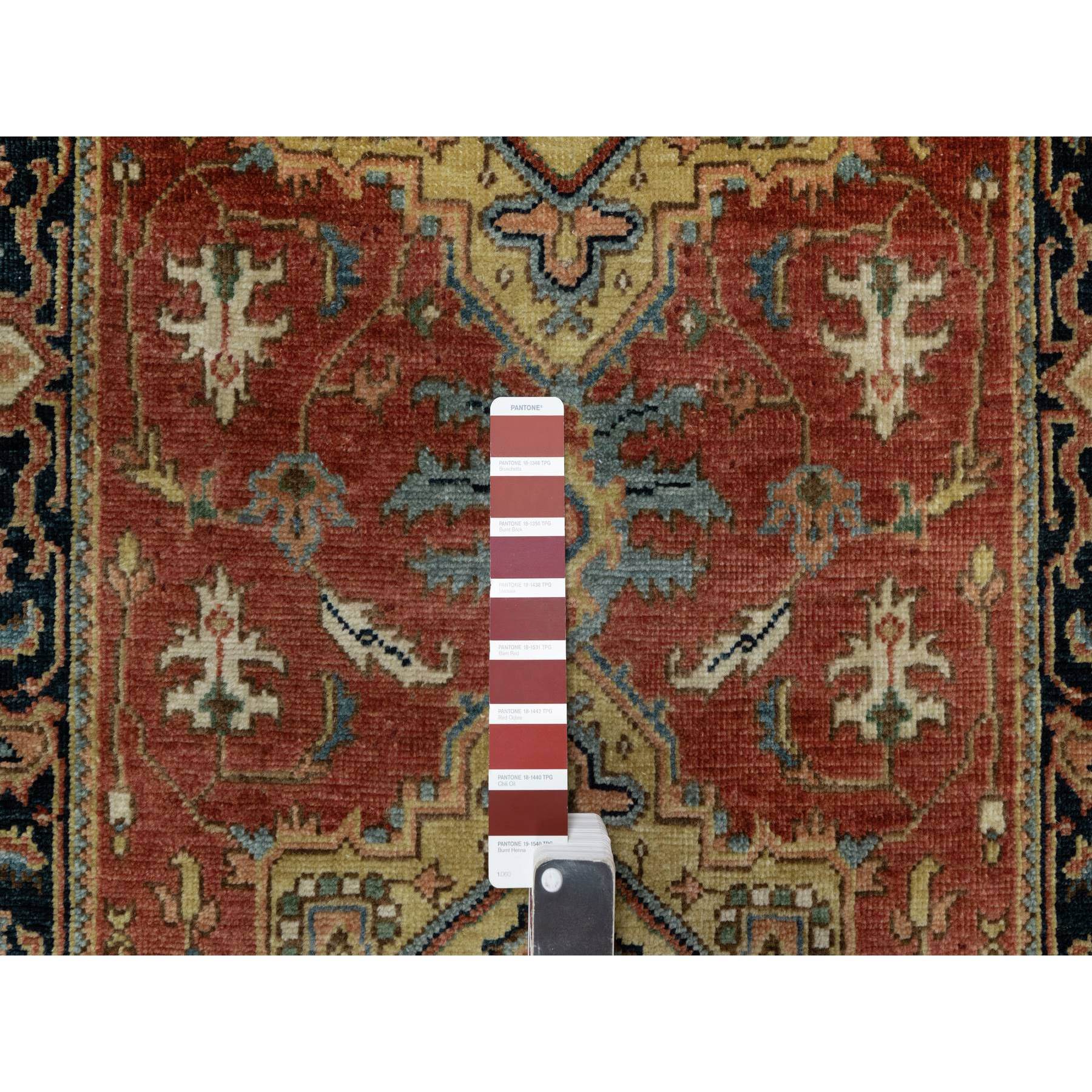 2'9"x8' Chili Red, Heriz Revival with Medallion Design, Densely Woven, Hand Spun New Zealand Wool, Hand Knotted, Runner, Oriental Rug Sh91239