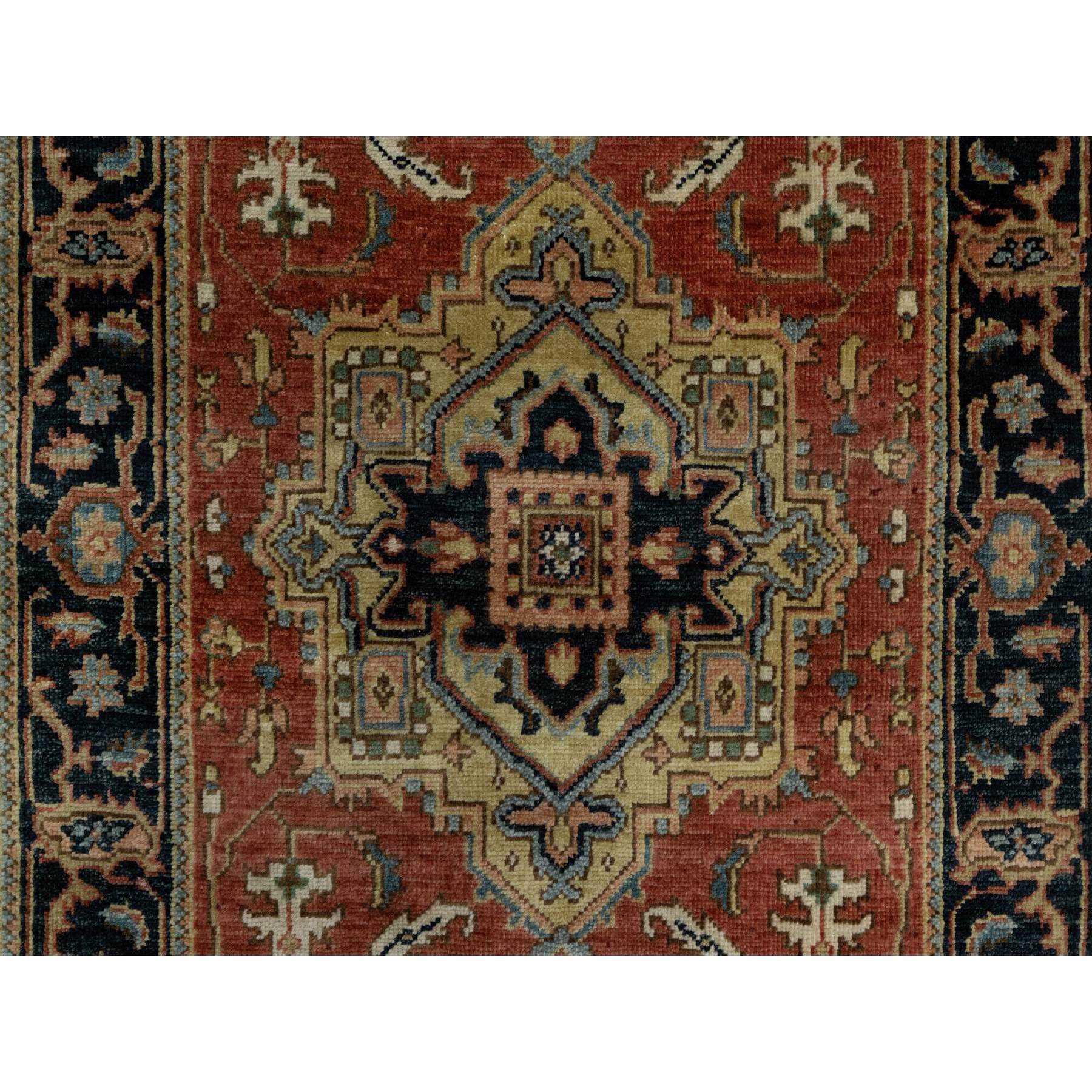 2'9"x8' Chili Red, Heriz Revival with Medallion Design, Densely Woven, Hand Spun New Zealand Wool, Hand Knotted, Runner, Oriental Rug Sh91239