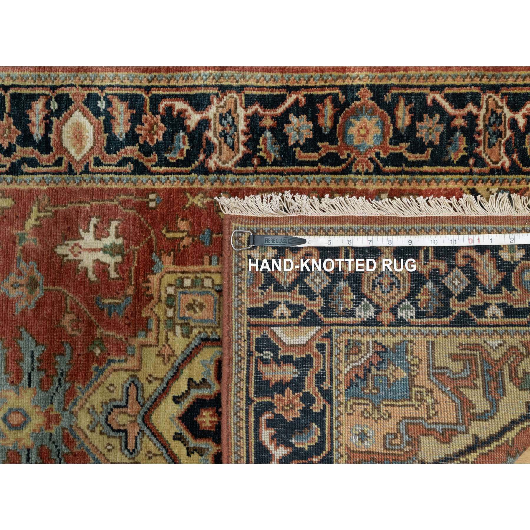 2'9"x8' Chili Red, Heriz Revival with Medallion Design, Densely Woven, Hand Spun New Zealand Wool, Hand Knotted, Runner, Oriental Rug Sh91239