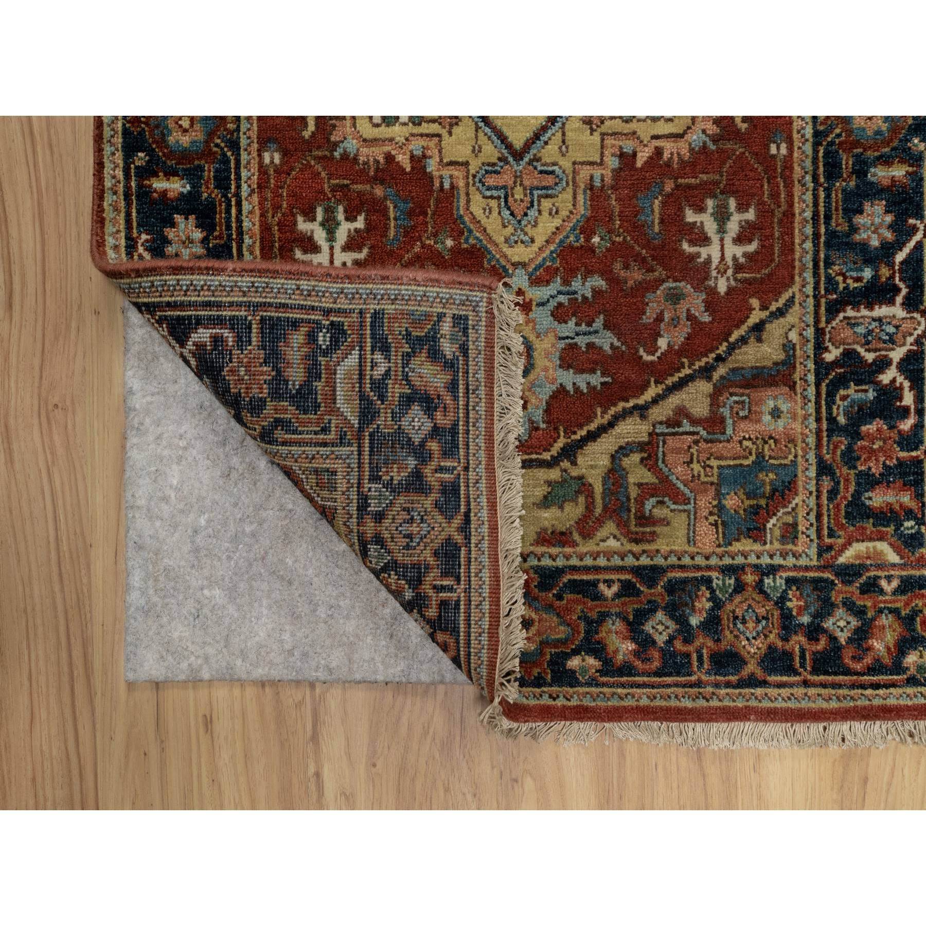 2'6"x8' Ruby Red, Hand Knotted, Heriz Revival with Medallion Design, Denser Weave, Hand Spun New Zealand Wool, Runner, Oriental Rug Sh91240