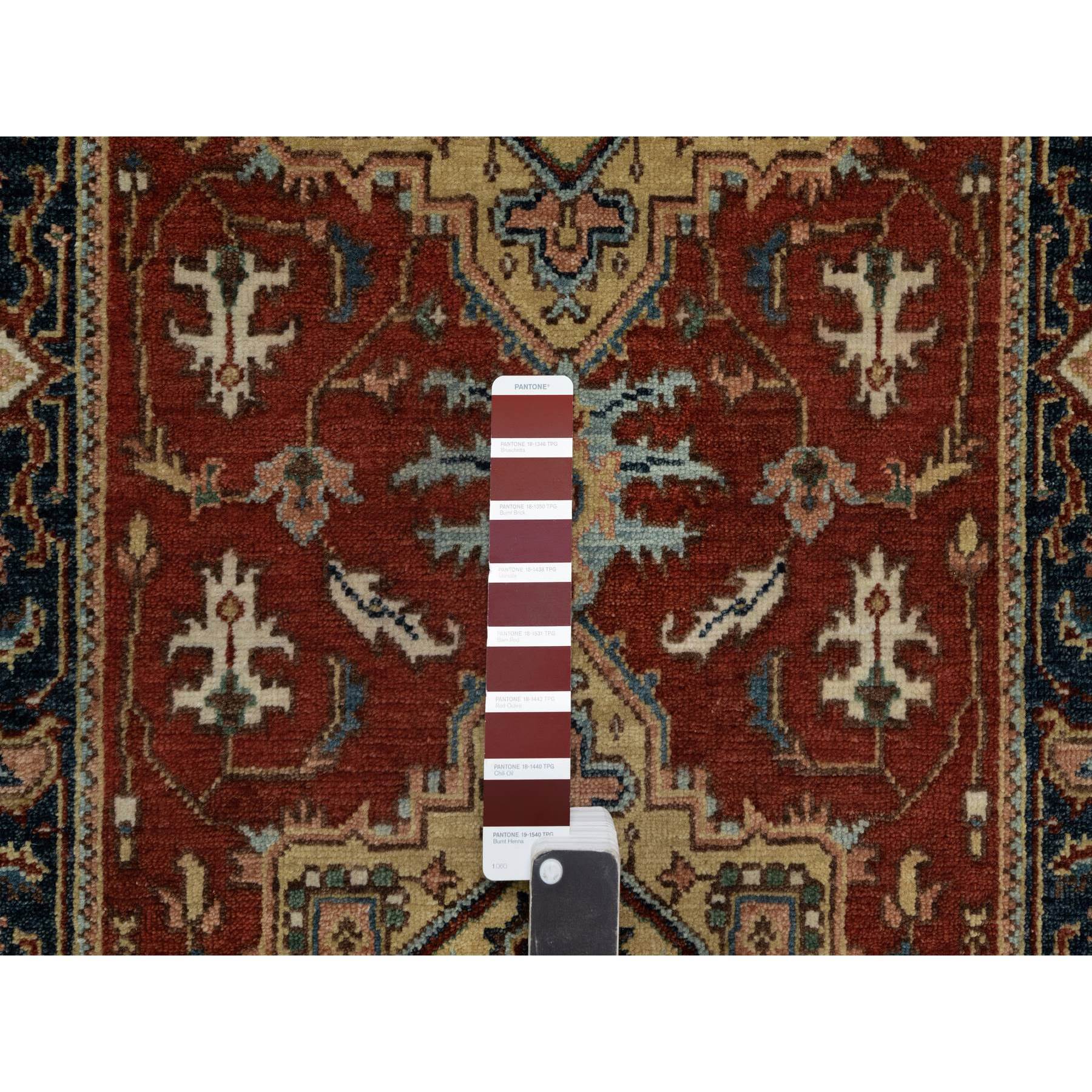 2'6"x8' Ruby Red, Hand Knotted, Heriz Revival with Medallion Design, Denser Weave, Hand Spun New Zealand Wool, Runner, Oriental Rug Sh91240