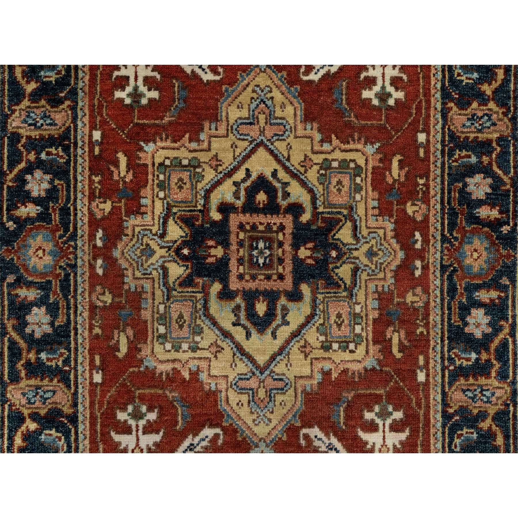 2'6"x8' Ruby Red, Hand Knotted, Heriz Revival with Medallion Design, Denser Weave, Hand Spun New Zealand Wool, Runner, Oriental Rug Sh91240