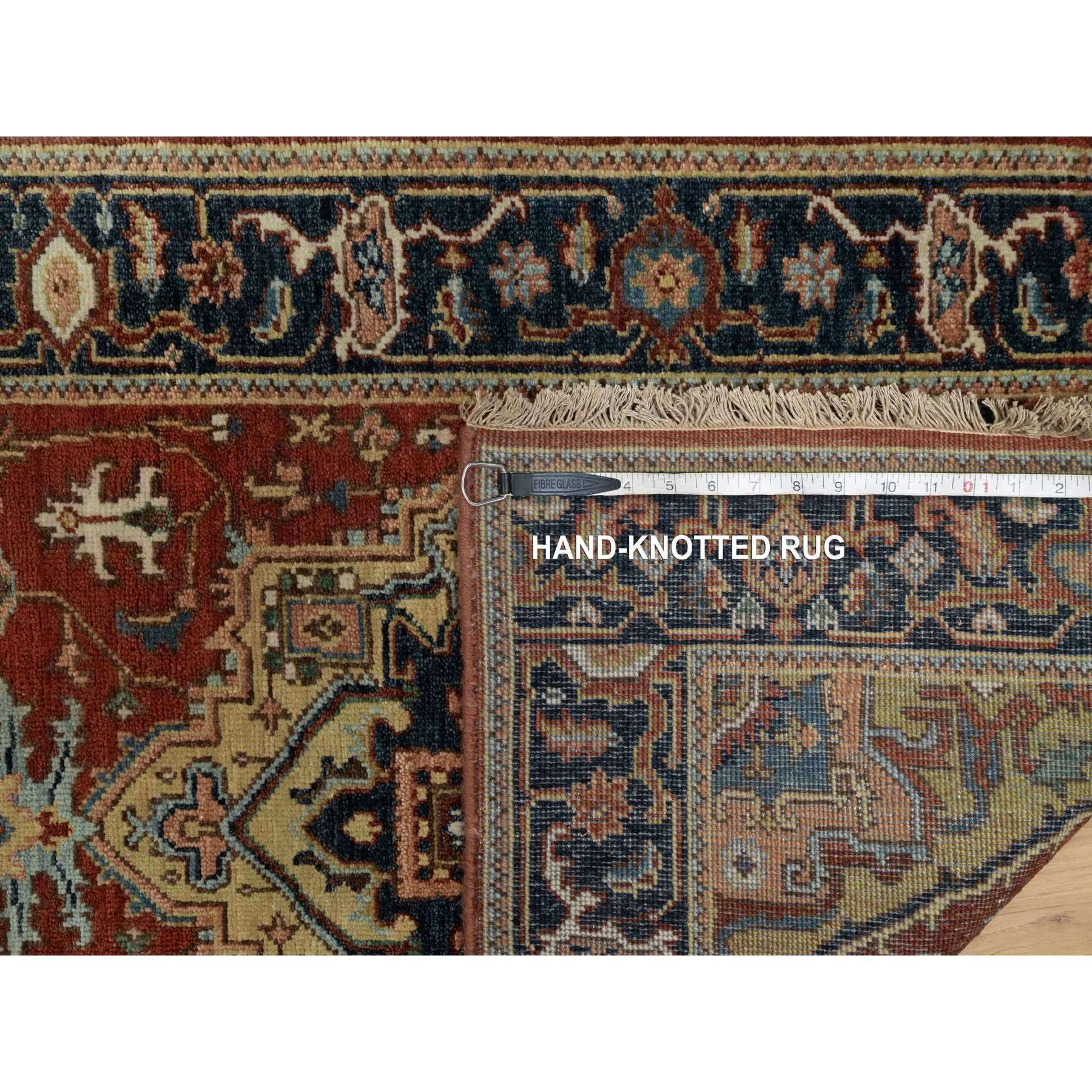 2'6"x8' Ruby Red, Hand Knotted, Heriz Revival with Medallion Design, Denser Weave, Hand Spun New Zealand Wool, Runner, Oriental Rug Sh91240