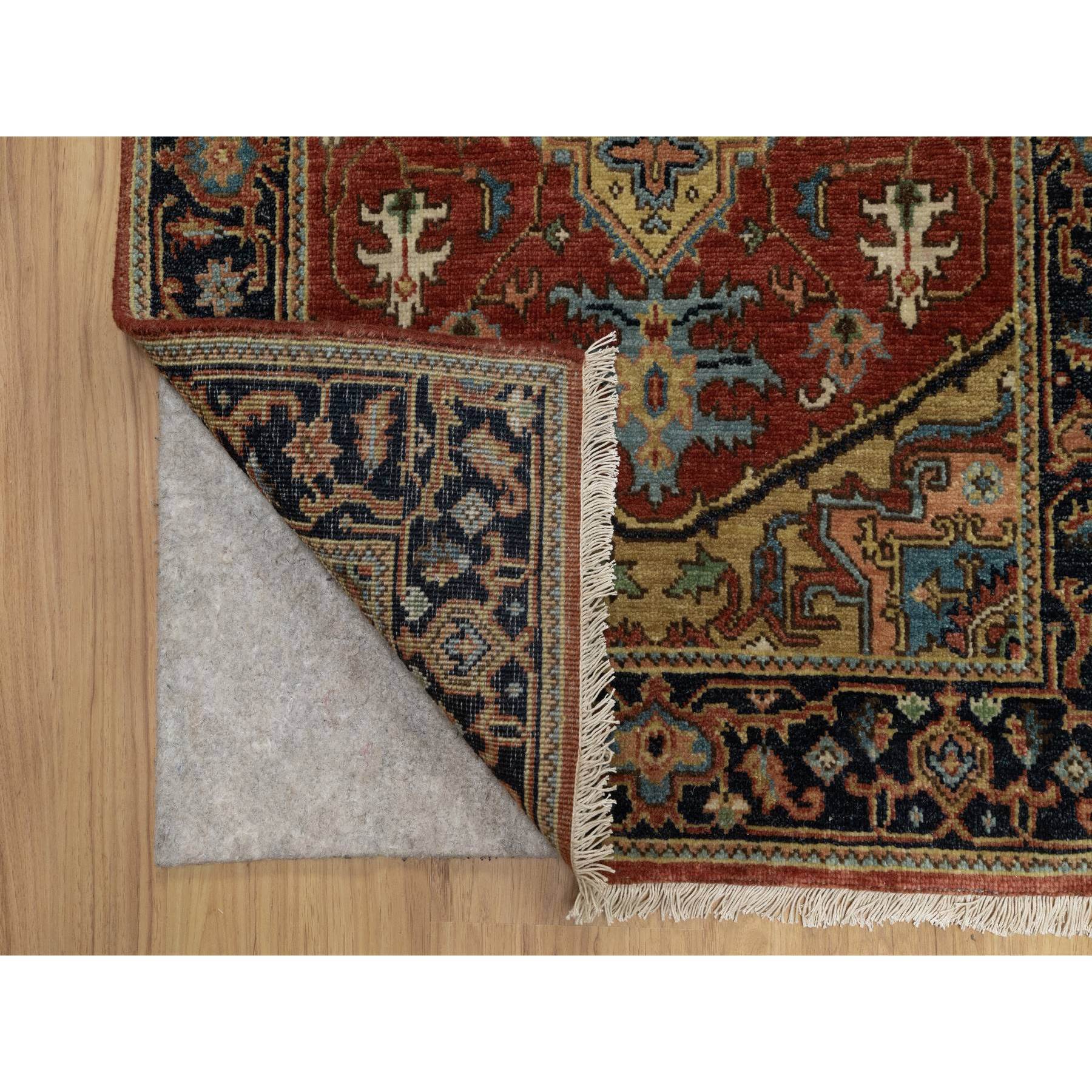 2'8"x10' Chili Red, Densely Woven, Hand Spun New Zealand Wool, Heriz Revival with Medallion Design, Hand Knotted, Runner, Oriental Rug Sh91243