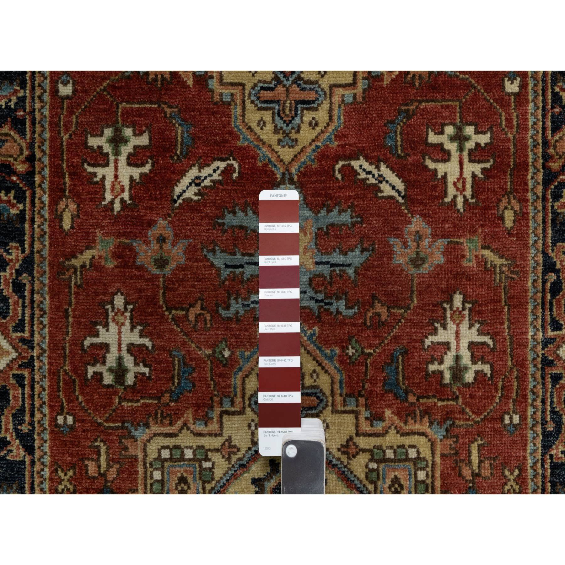 2'8"x10' Chili Red, Densely Woven, Hand Spun New Zealand Wool, Heriz Revival with Medallion Design, Hand Knotted, Runner, Oriental Rug Sh91243