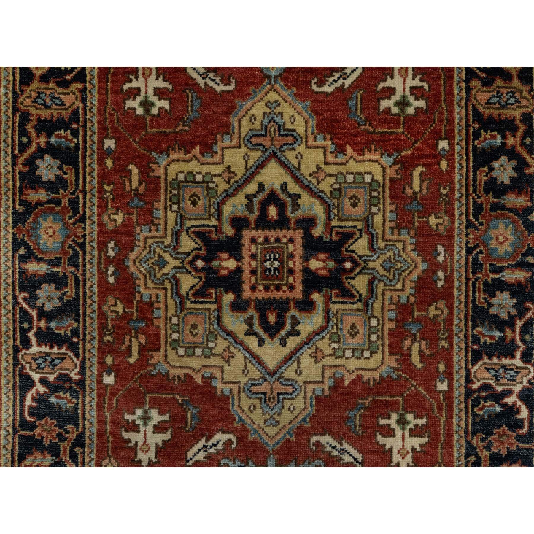 2'8"x10' Chili Red, Densely Woven, Hand Spun New Zealand Wool, Heriz Revival with Medallion Design, Hand Knotted, Runner, Oriental Rug Sh91243