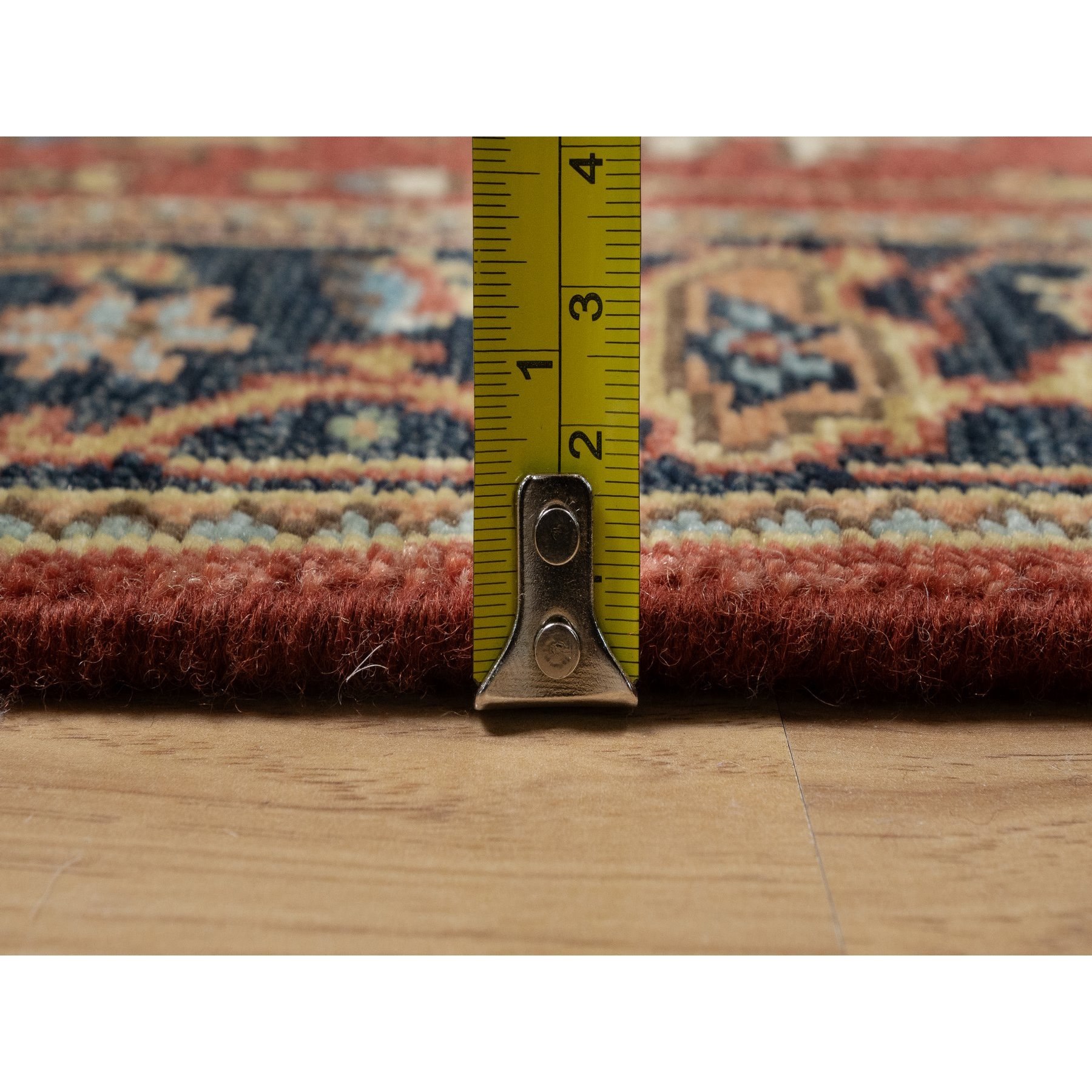 2'8"x10' Chili Red, Densely Woven, Hand Spun New Zealand Wool, Heriz Revival with Medallion Design, Hand Knotted, Runner, Oriental Rug Sh91243