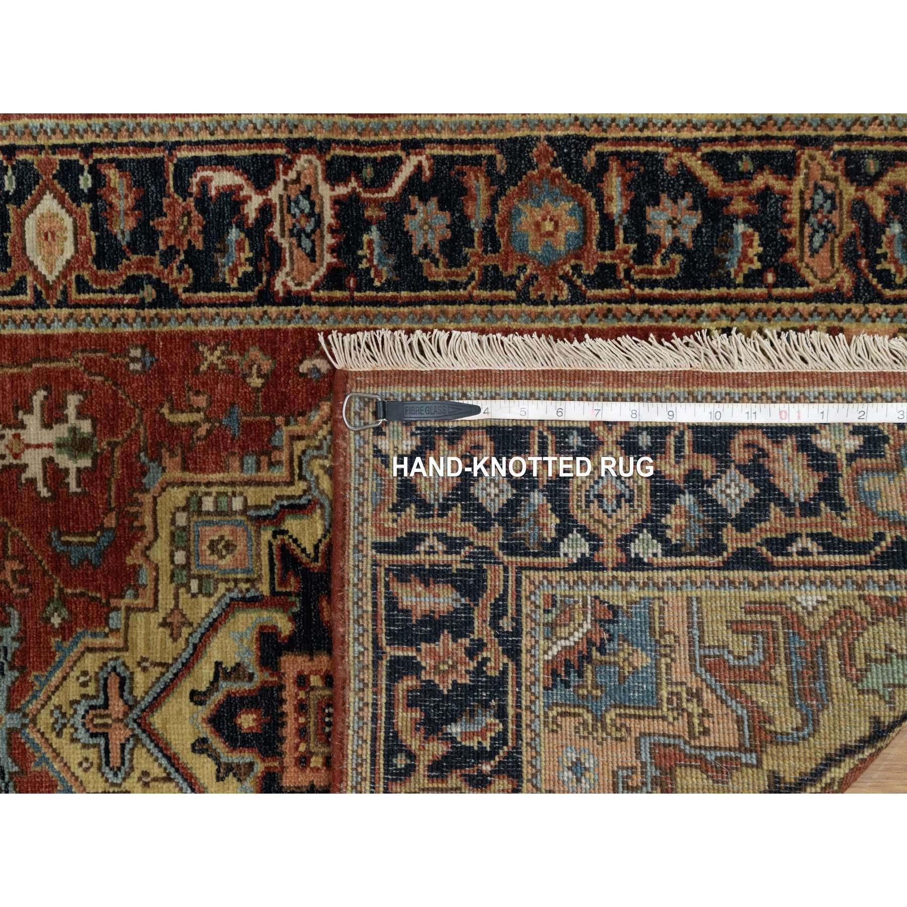 2'8"x10' Chili Red, Densely Woven, Hand Spun New Zealand Wool, Heriz Revival with Medallion Design, Hand Knotted, Runner, Oriental Rug Sh91243