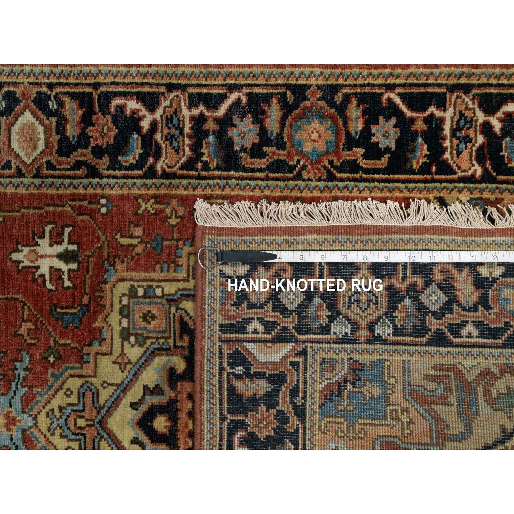 2'8"x8' Auburn Red, Heriz Revival with Medallion Design, Hand Spun New Zealand Wool, Densely Woven, Hand Knotted, Runner, Oriental Rug Sh91244