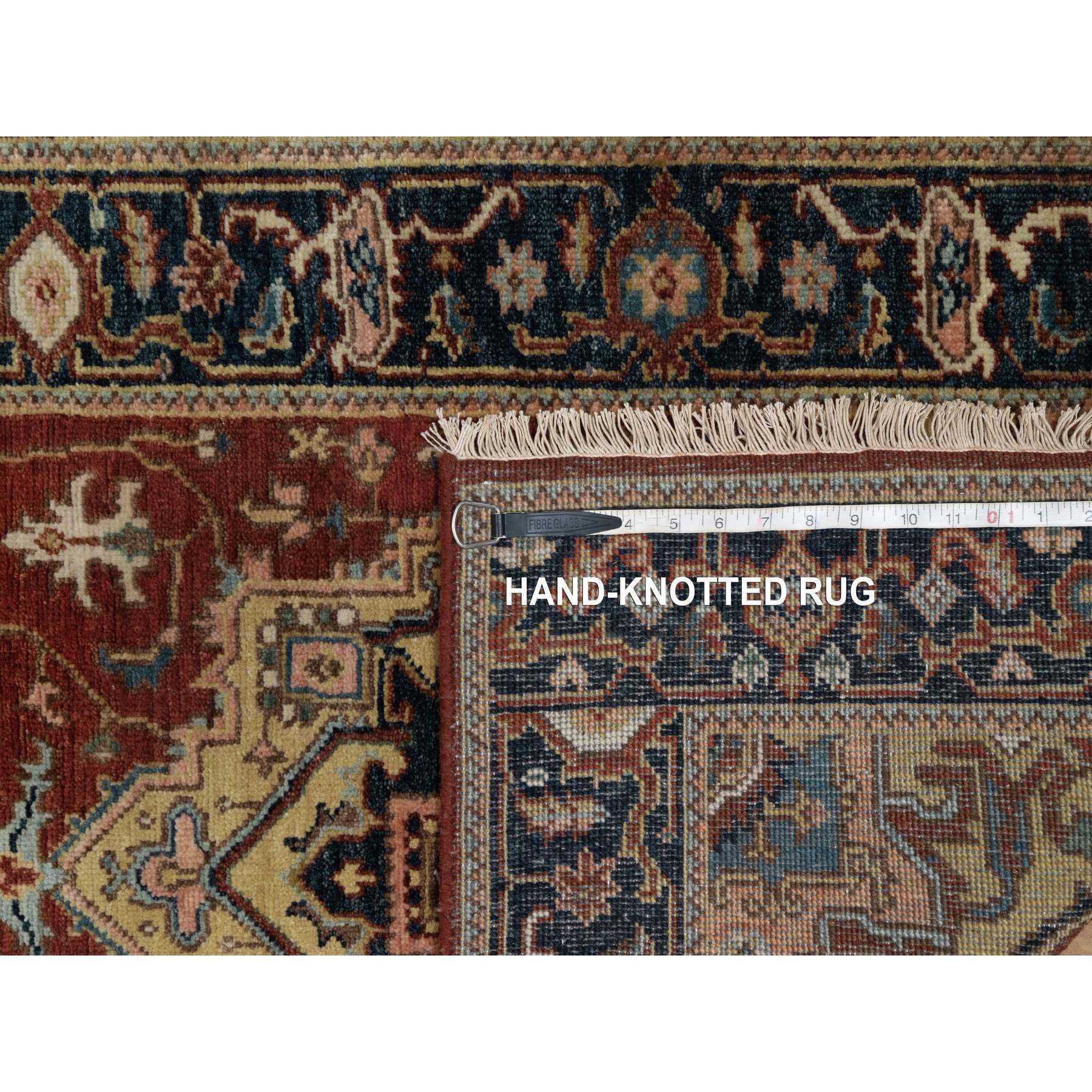 2'7"x8' Ruby Red, Denser Weave, Heriz Revival with Medallion Design, Hand Spun New Zealand Wool, Hand Knotted, Runner, Oriental Rug Sh91245