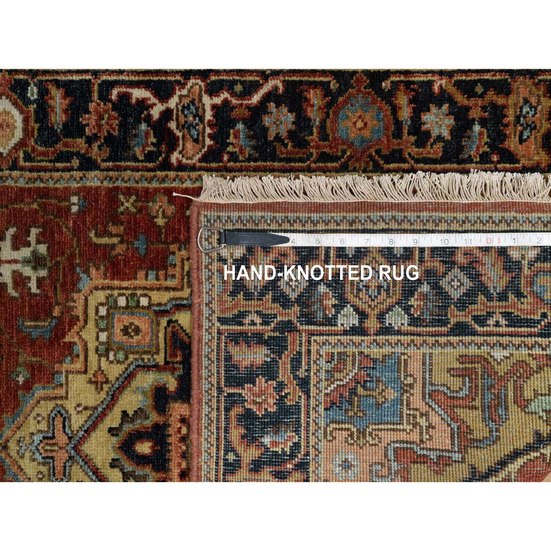 2'7"x7'10" Scarlet Red, Hand Spun New Zealand Wool, Heriz Revival with Medallion Design, Densely Woven, Hand Knotted, Runner, Oriental Rug Sh91246