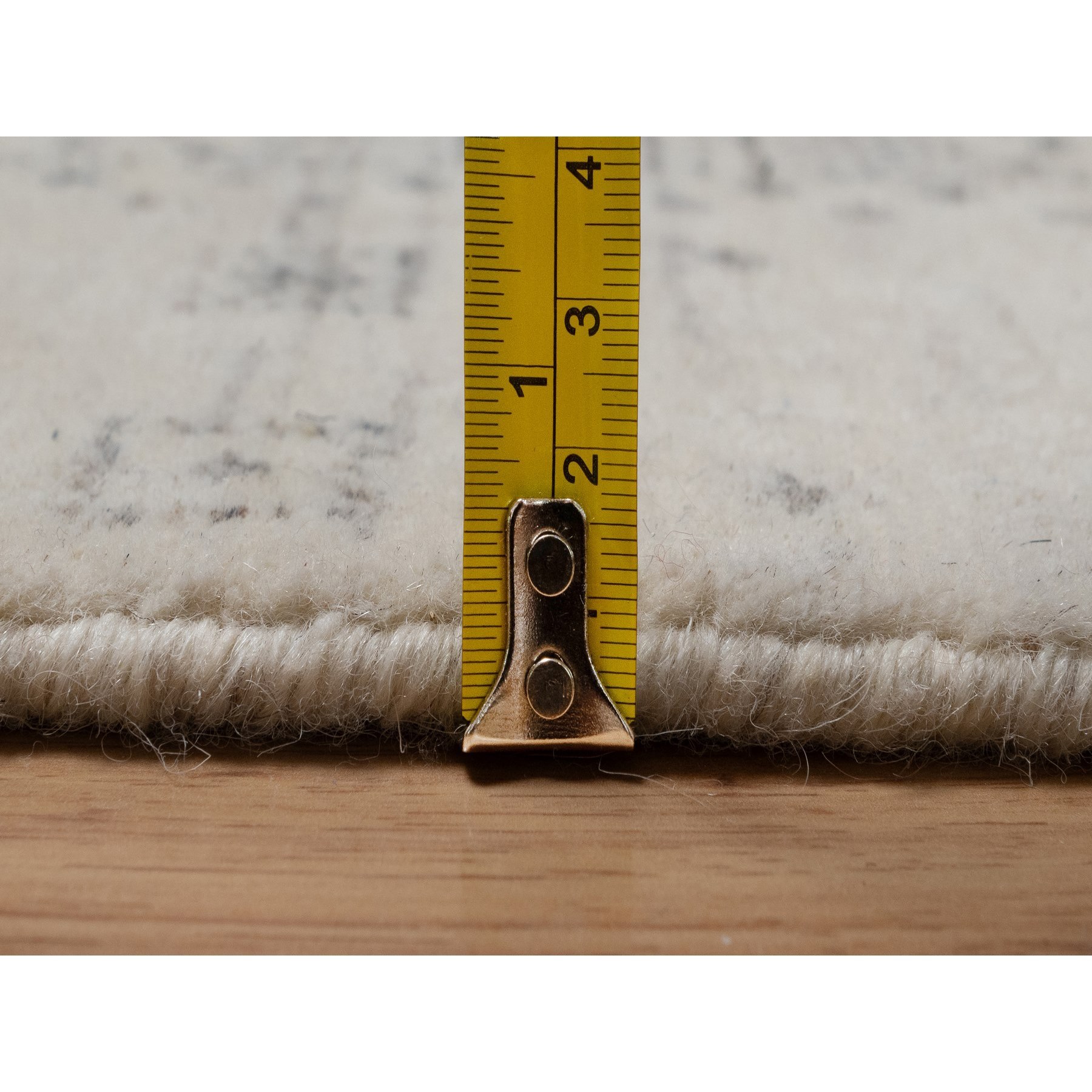 5'x8' Chiffon White with Brown, Modern Striae Design, Lori Buft Gabbeh with Small Animal Figurines, Thick and Plush, Soft Pile, Organic Wool, Hand Knotted, Oriental Rug Sh91248