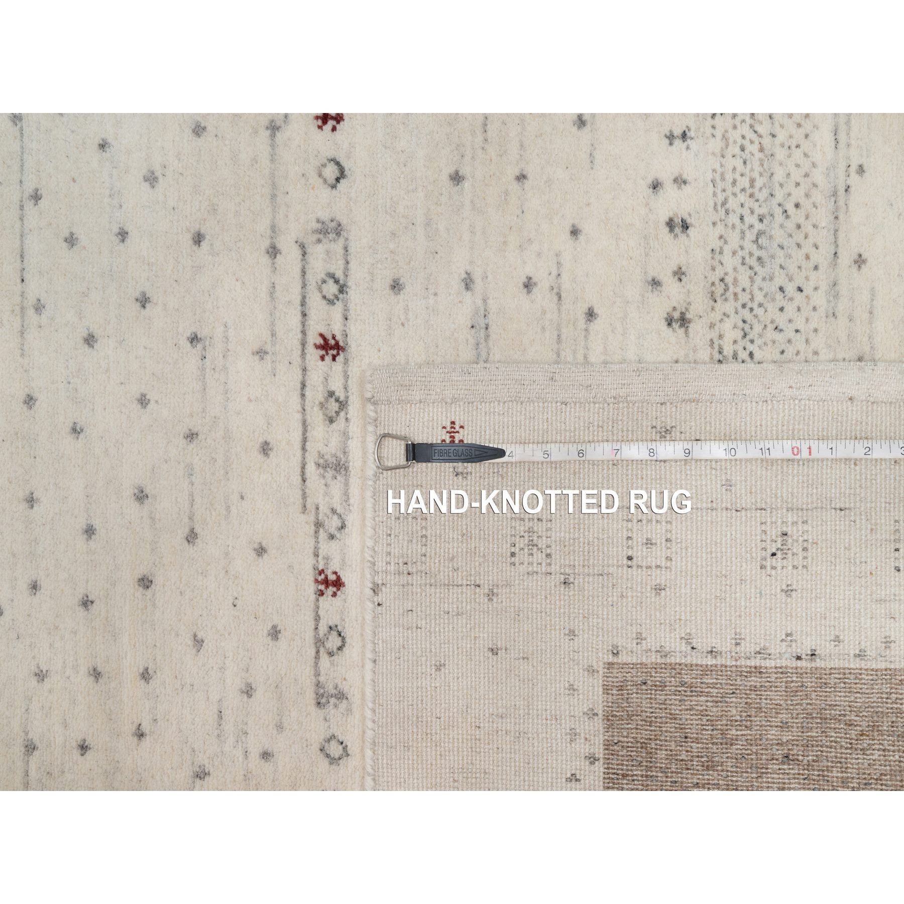 5'x8' Chiffon White with Brown, Modern Striae Design, Lori Buft Gabbeh with Small Animal Figurines, Thick and Plush, Soft Pile, Organic Wool, Hand Knotted, Oriental Rug Sh91248