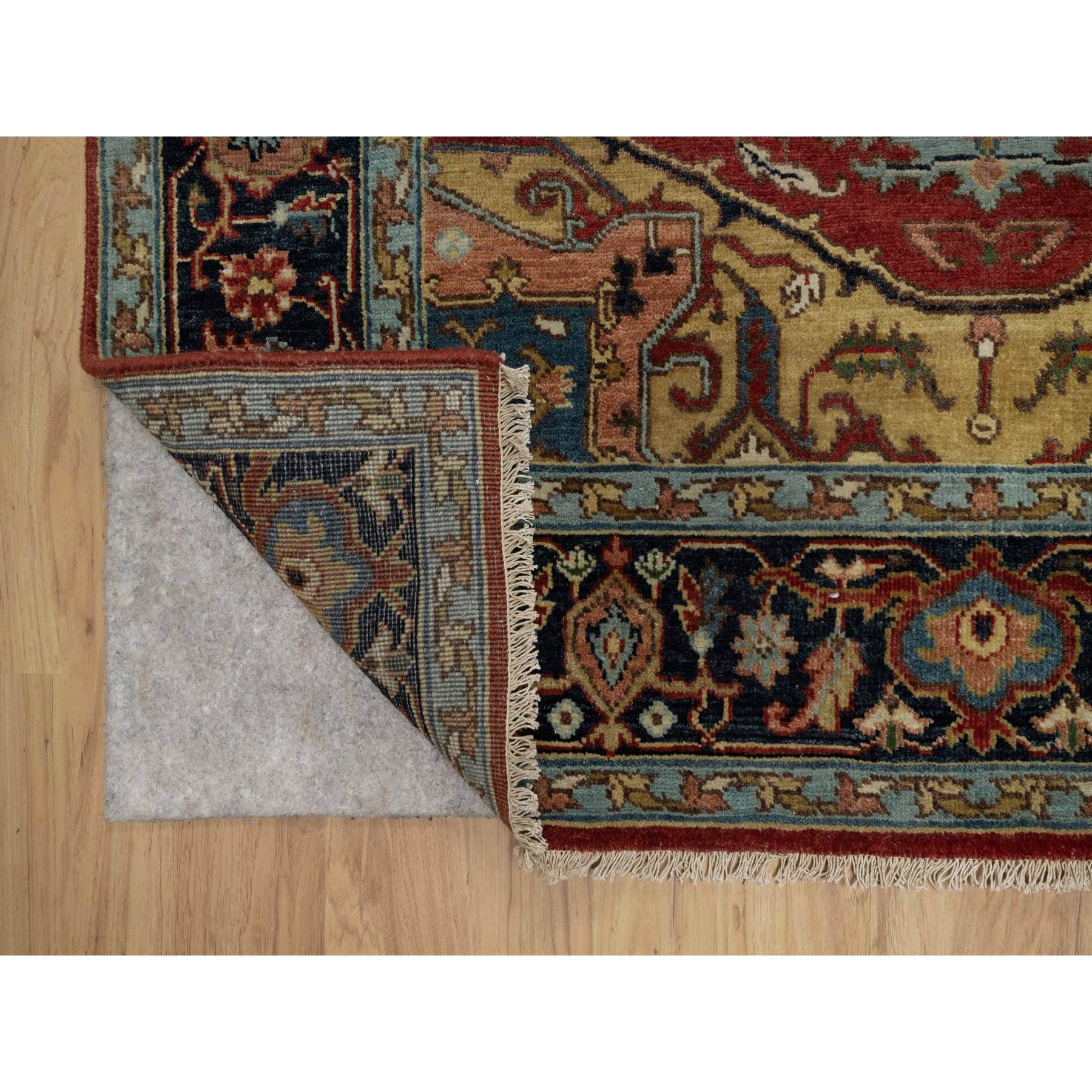 4'3"x6'2" Barn Red, Heriz Revival with Medallion Design, Denser Weave, Hand Spun New Zealand Wool, Hand Knotted, Oriental Rug Sh91249