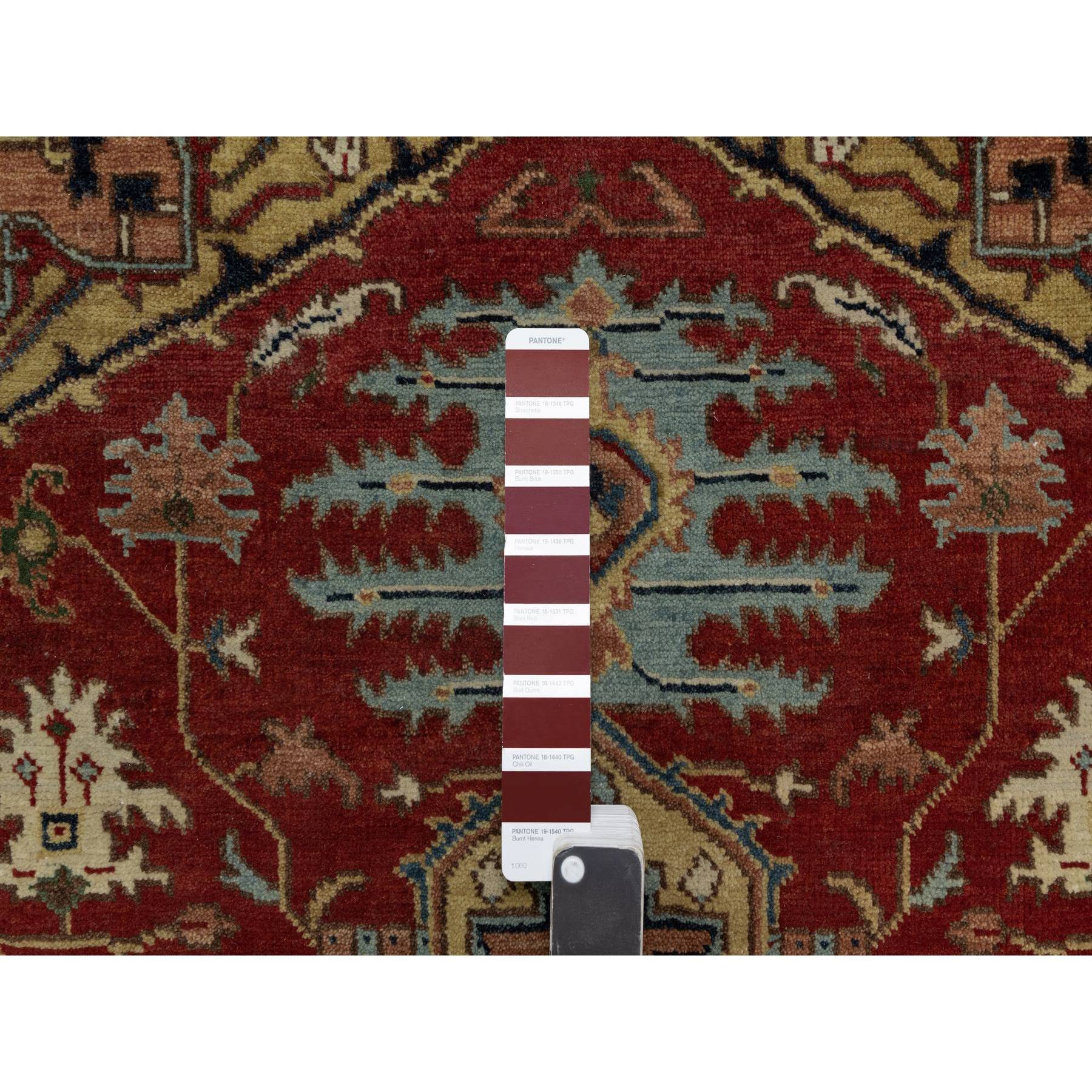 4'3"x6'2" Barn Red, Heriz Revival with Medallion Design, Denser Weave, Hand Spun New Zealand Wool, Hand Knotted, Oriental Rug Sh91249
