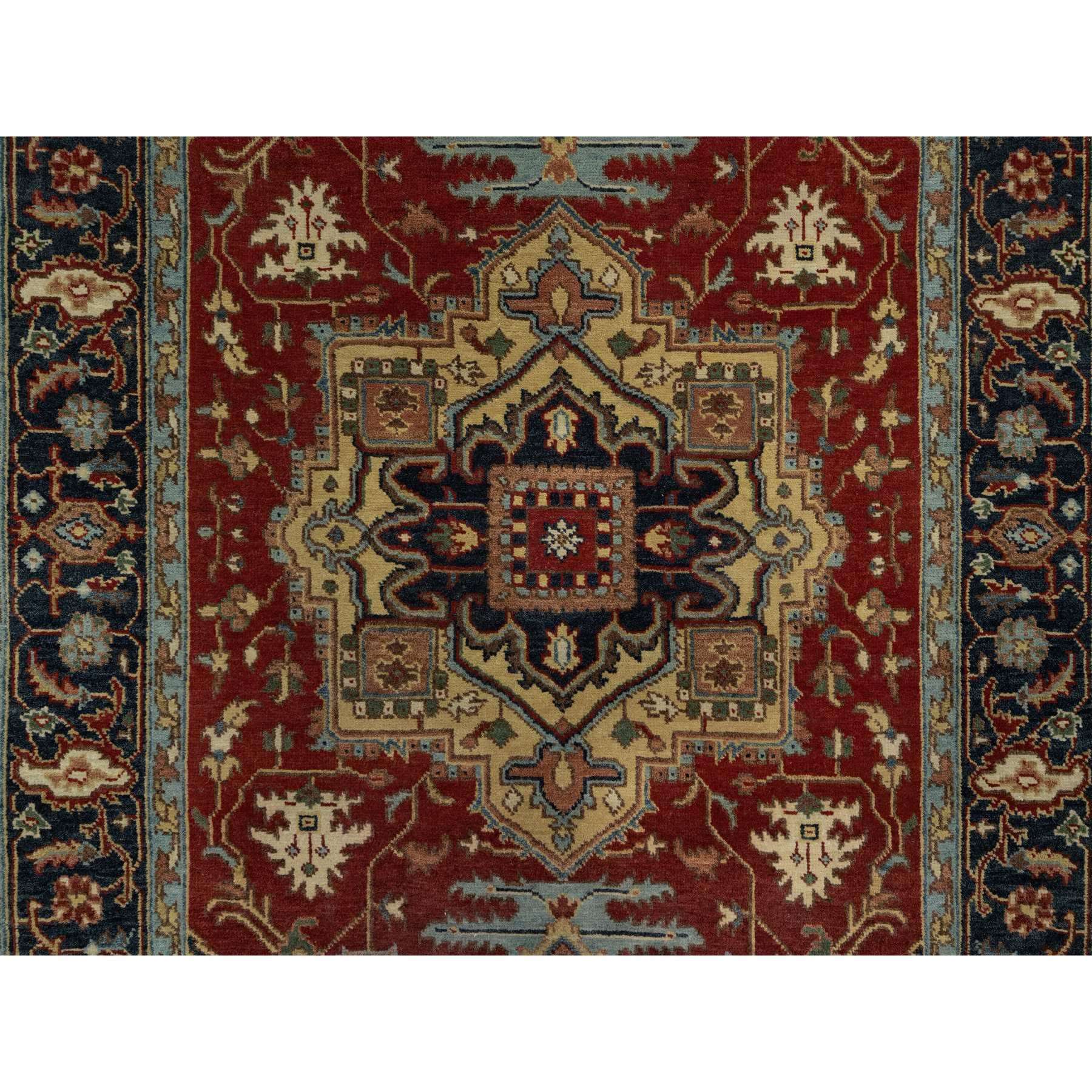 4'3"x6'2" Barn Red, Heriz Revival with Medallion Design, Denser Weave, Hand Spun New Zealand Wool, Hand Knotted, Oriental Rug Sh91249