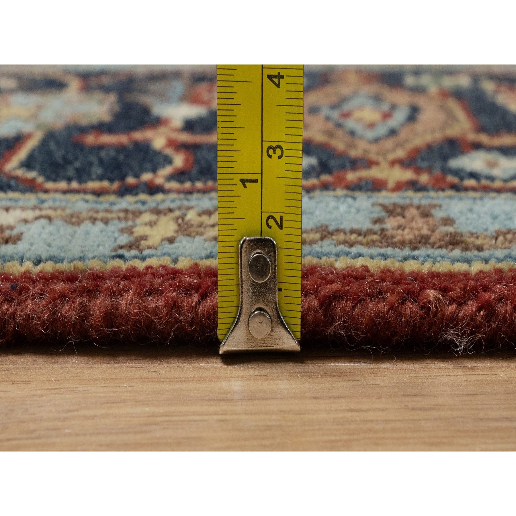 4'3"x6'2" Barn Red, Heriz Revival with Medallion Design, Denser Weave, Hand Spun New Zealand Wool, Hand Knotted, Oriental Rug Sh91249