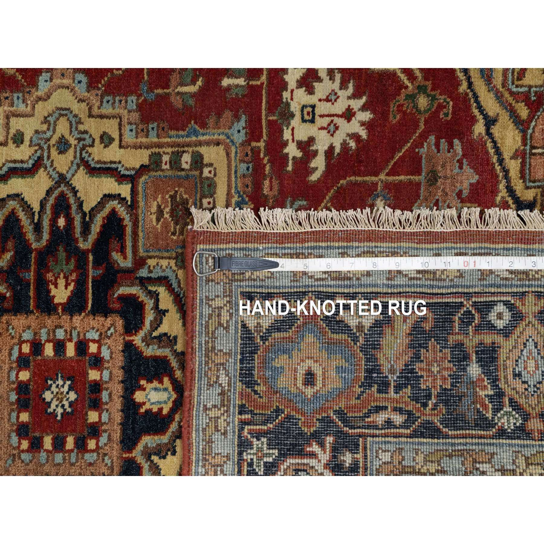 4'3"x6'2" Barn Red, Heriz Revival with Medallion Design, Denser Weave, Hand Spun New Zealand Wool, Hand Knotted, Oriental Rug Sh91249