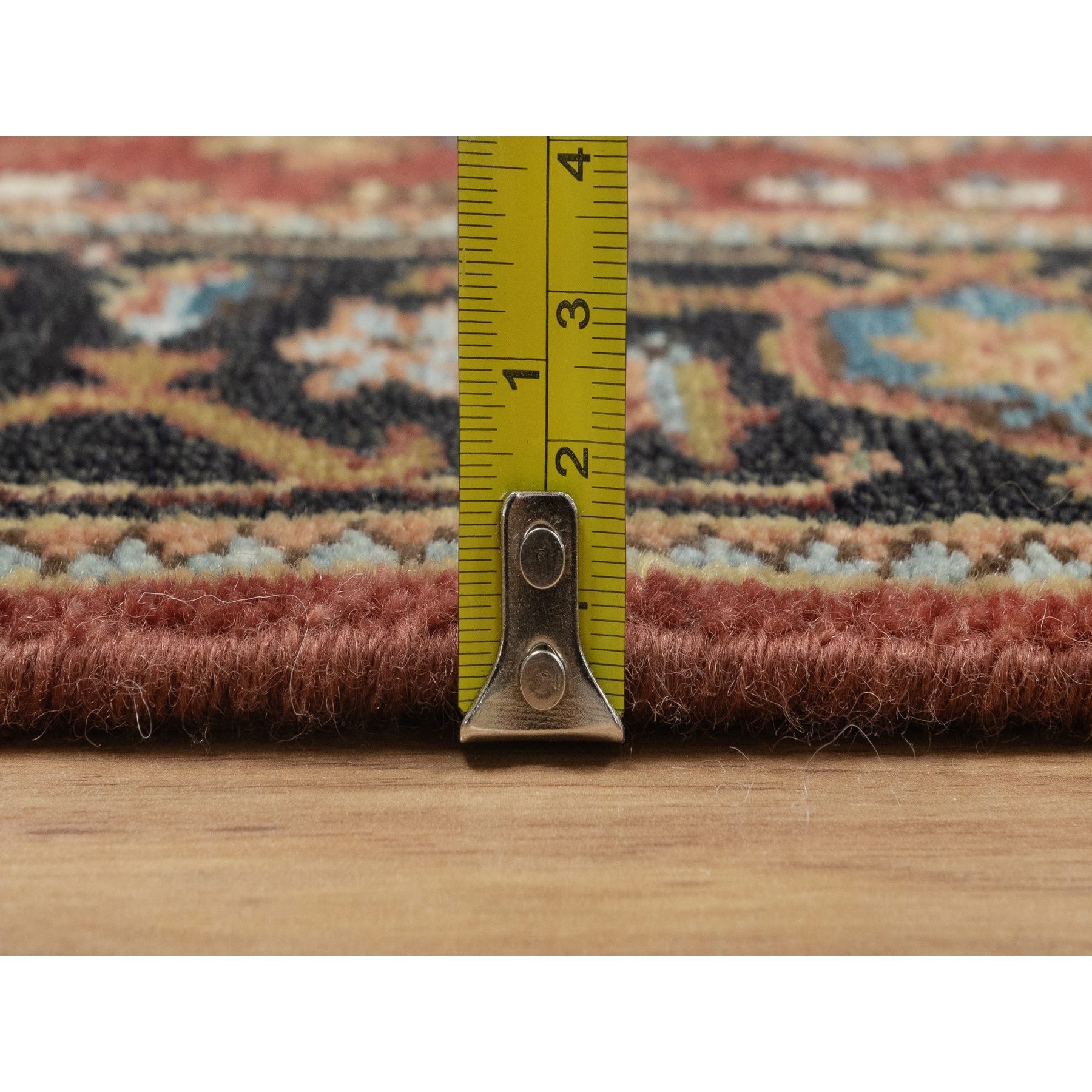 2'7"x7'10" Barn Red, Densely Woven, Heriz Revival with Medallion Design, Hand Spun New Zealand Wool, Hand Knotted, Runner, Oriental Rug Sh91251